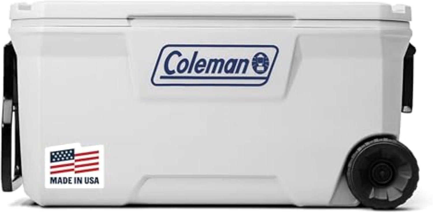 Coleman Glacière marine avec couvercle et corps entièrement isolés contre les UV, garde la glace pendant plus de 3 jours, idéale pour le bateau et la pêche, options de 52 qt/100 qt à roues/120 qt