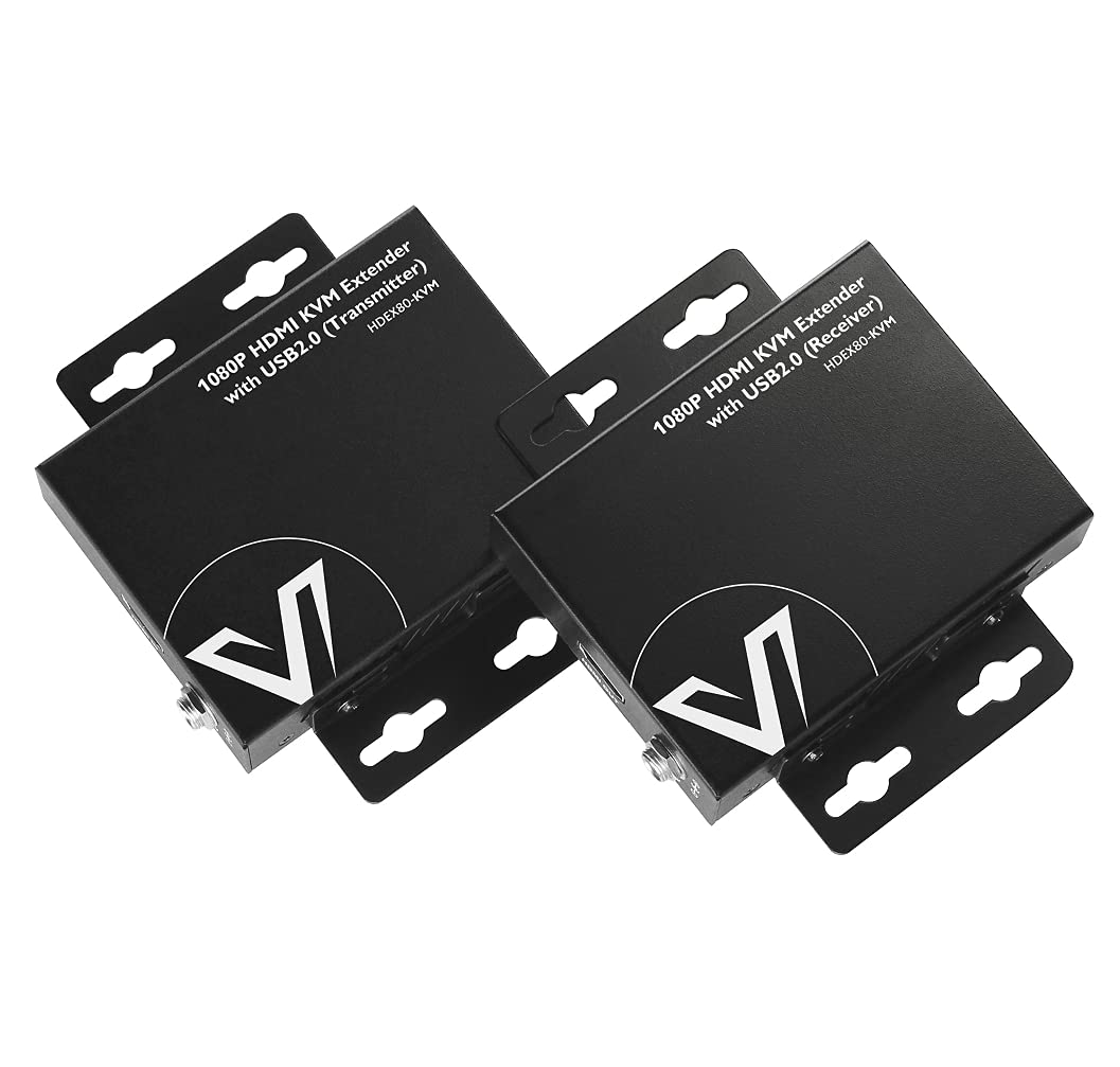 AV Access Extendeur KVM USB HDMI, 1080P@60Hz sur Cat5e/6 jusqu'à 80m, 2 Ports USB2.0 pour Ordinateur, Pas de Perte de Signal ou de Latence, Plug & Play sans Pilote ; avec PoE et Adaptive EQ