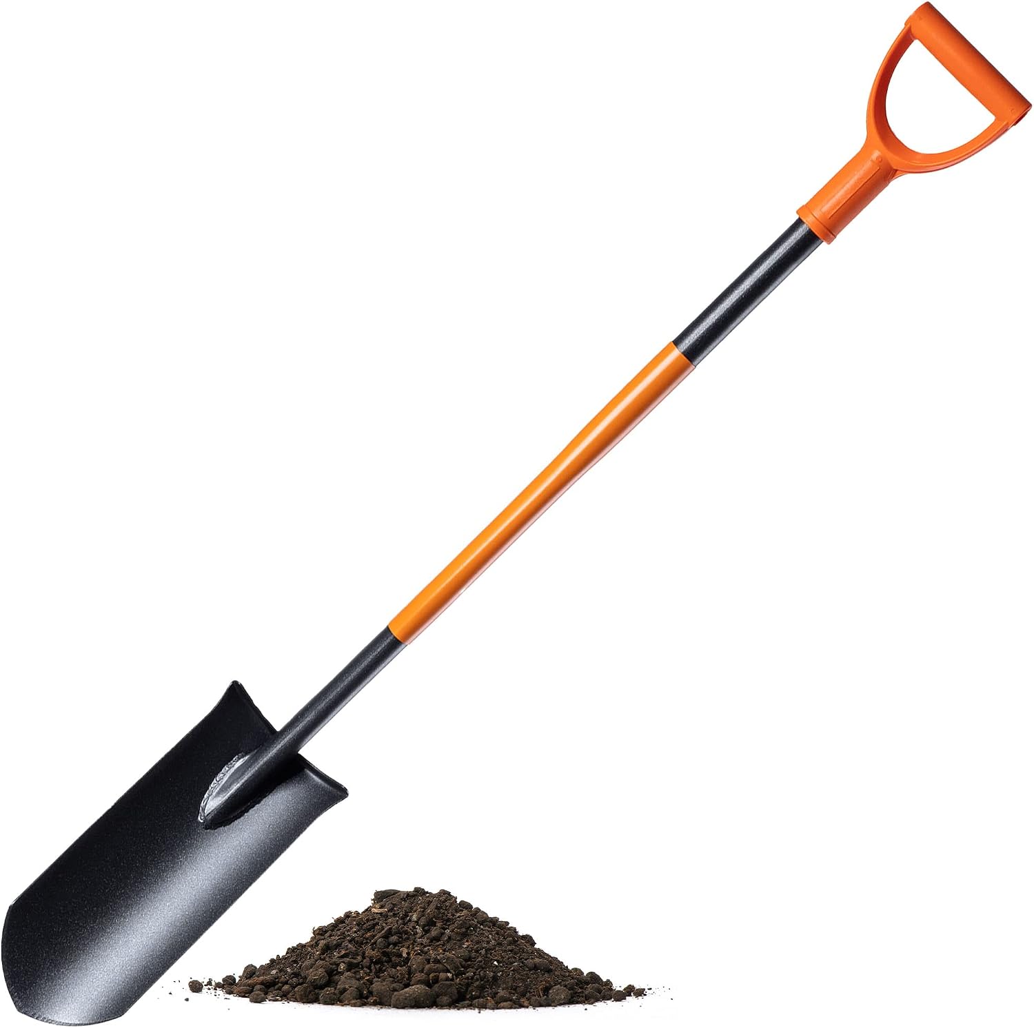 KADAX bêche Acier Pointue avec Manche, Pelle en Acier pour Creuser des Trous, bêche de Jardin (121 cm, Noir/Orange)