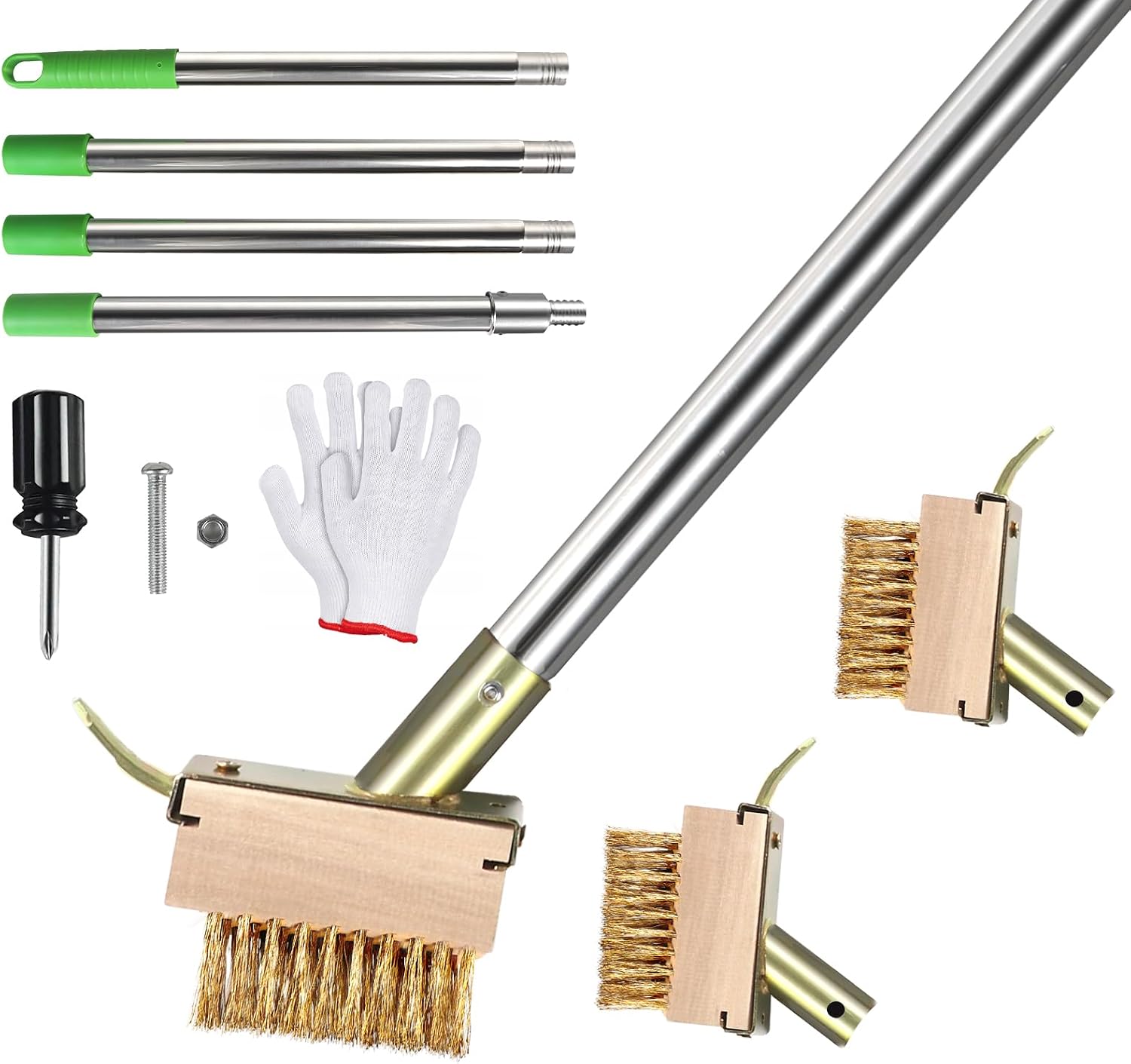2pcs Brosses à joints anti-mauvaises herbes 10cm Balai de jardin en métal Brosse metallique avec 1 jeu manche (1,6 m) Balai exterieur pour élimin mauvaises herbes, mousse joints étroits larges