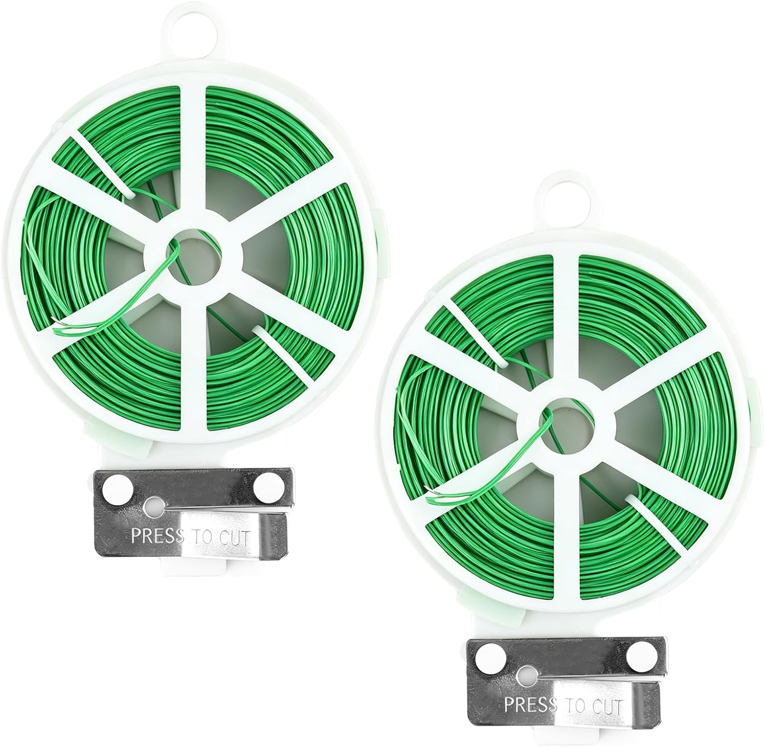 Lot de 2 rouleaux de fil de jardin avec cutter, 100 m de fil de liaison fin avec distributeur et cutter, fil de jardin doux pour l'entraînement, l'organisation des plantes, les projets