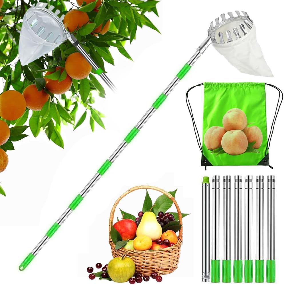 Cueille Fruit Telescopique, Cueilleur de Fruits Amovible, Ramasse Fruits Telescopique, Perche Cueille Fruits Telescopique, Cueille Cerise, Cueille Fruit, Ramasse Pomme,Ø 140mm.