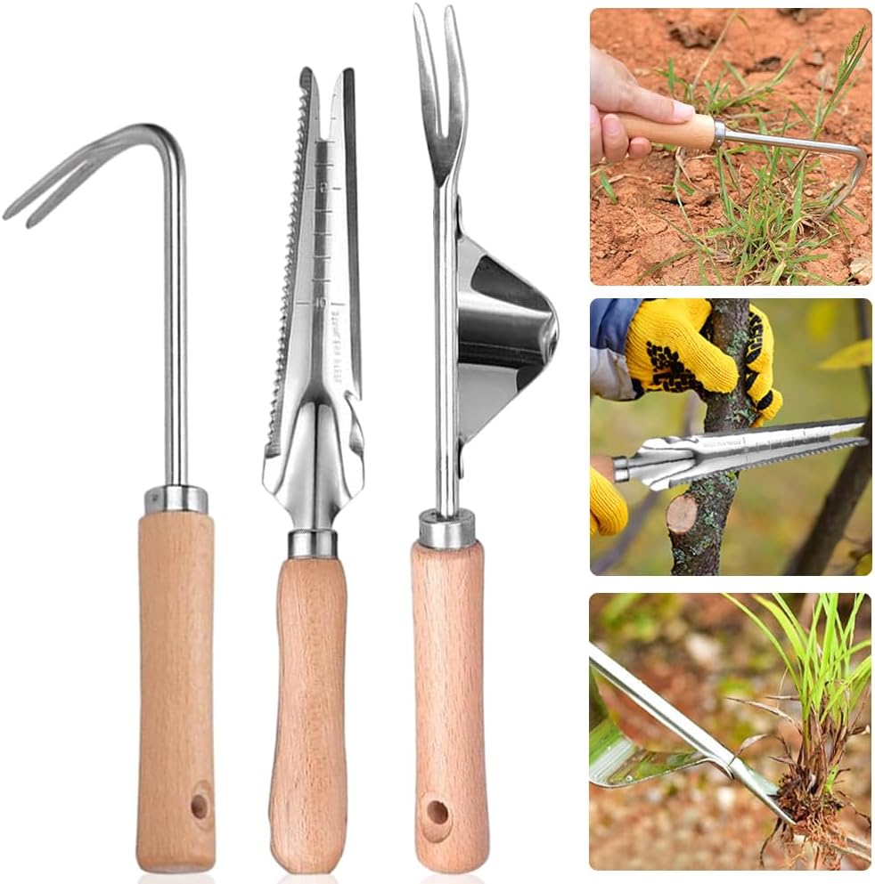 Désherbeur Manuel, 3 Pcs Désherbeur à Main de Jardin, Désherbeur Manuel Outil, pour Désherber, Planter des Légumes, des Fleurs, Creuser, Élager