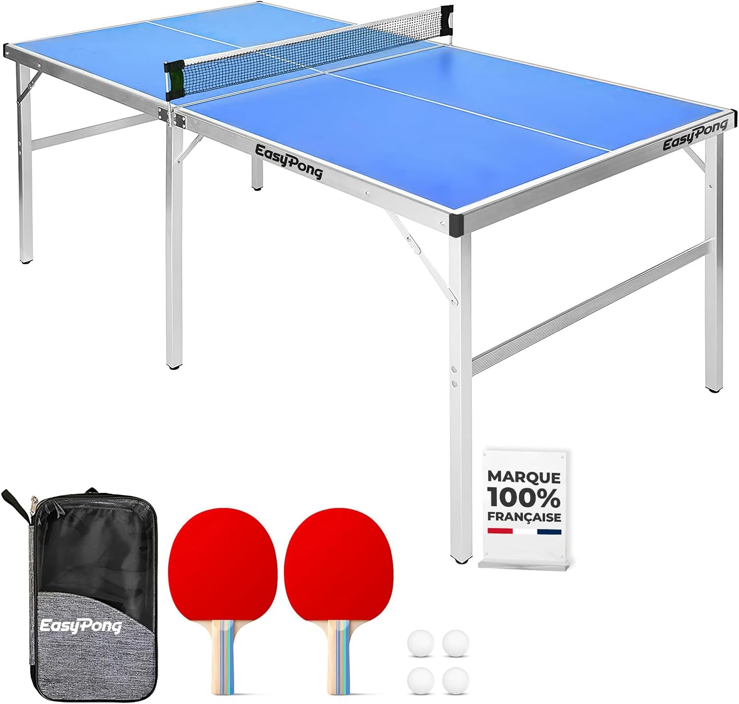 EasyPong® | Table de Ping Pong | 182x91cm | Qualité Premium | Facile à Transporter | Stable | Idéale pour Extérieur & Intérieur | 2 Raquettes + 4 Balles | Table Tennis | 100% Fun | OriginalCup®