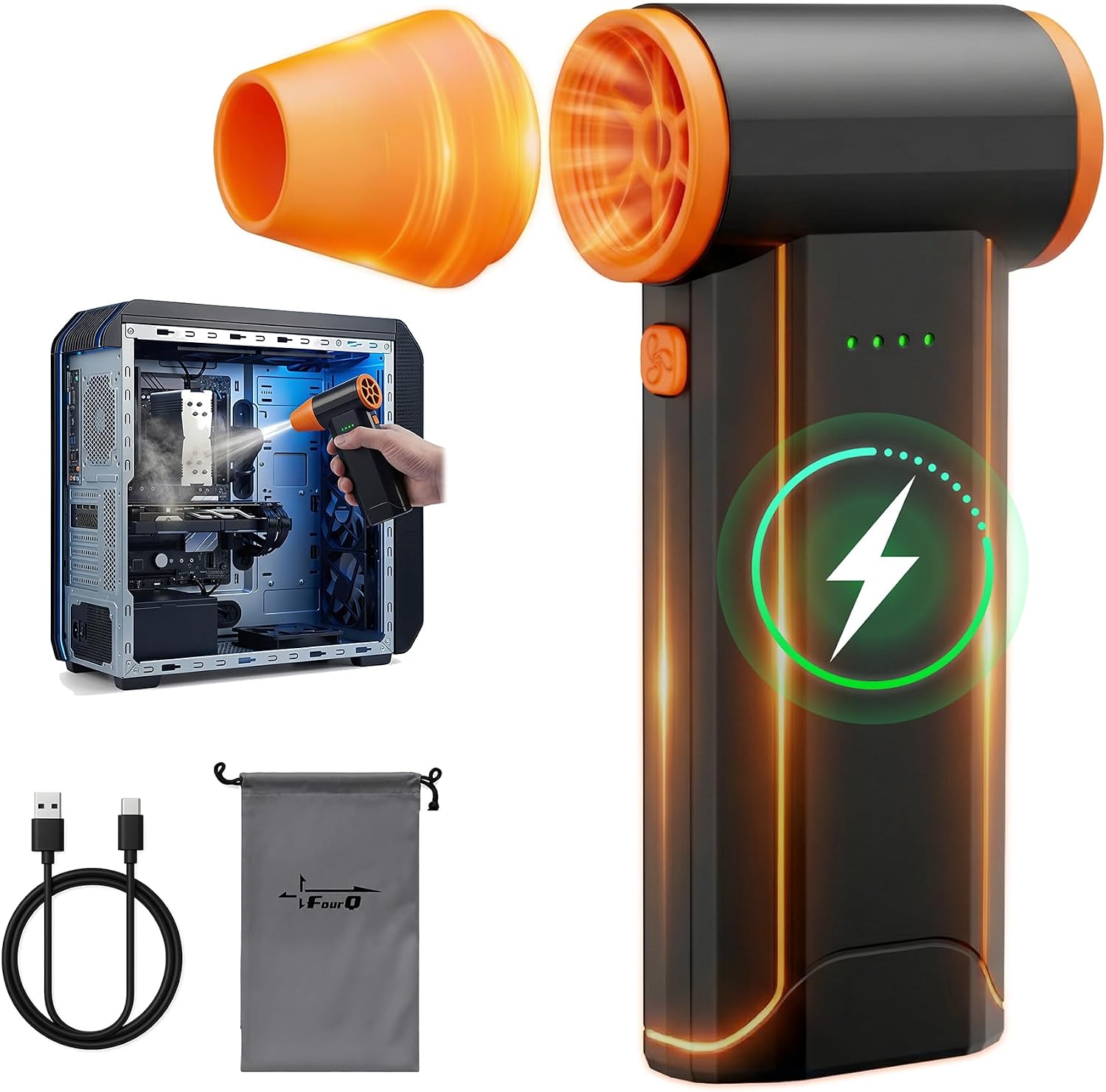 Souffleur d'Air Comprimé Électrique 110000RPM, Nettoyeur Clavier sans Fil, Jet Fan Puissant pour PC, Voiture et Maison, Alternative aux Bombes d'Air Sec, Dépoussiérant Portable Rechargeable (noir)