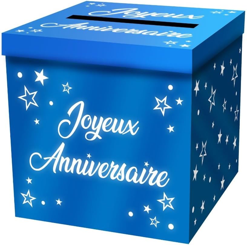 SV SURPRISEZ-VOUS - URNE CARTON CAGNOTTE ANNIVERSAIRE 20CM BLEU