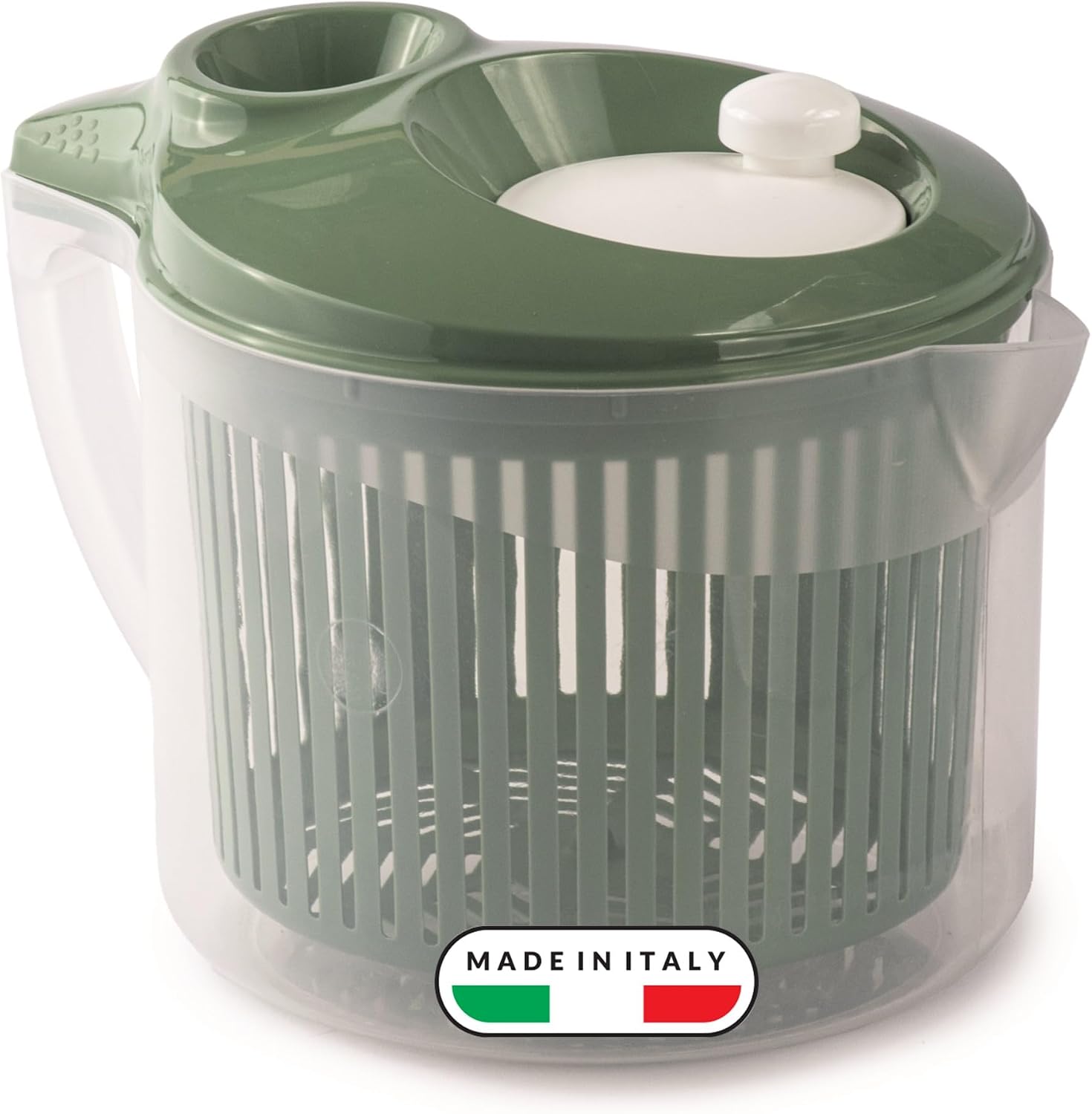Snips Essoreuse à Salade 3 L, Laveuse et Sécheuse avec Évacuation d’Eau par Bec Latéral, Panier Amovible, Prise Stable, 19,5 x 26,5 x 19 cm, Made in Italy