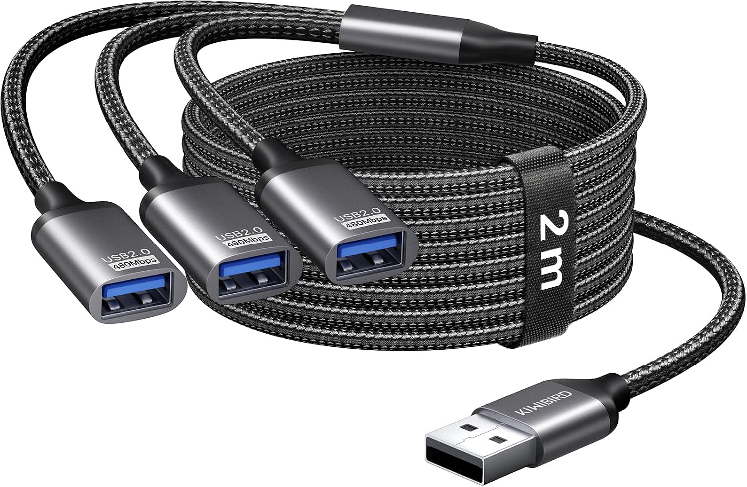 KiWiBiRD Répartiteur USB 3 Ports, USB Splitter câble rallonge 2M
