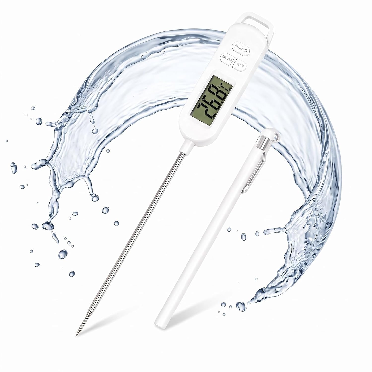 Romon Thermomètre Cuisine, Thermomètre Viande Numérique Sans Fil avec Sonde IPX7 15cm, Plage De Mesure -30°C à 300°C – Thermomètre Bebe Bain avec Affichage LCD pour Grill, Steak, Babybrei