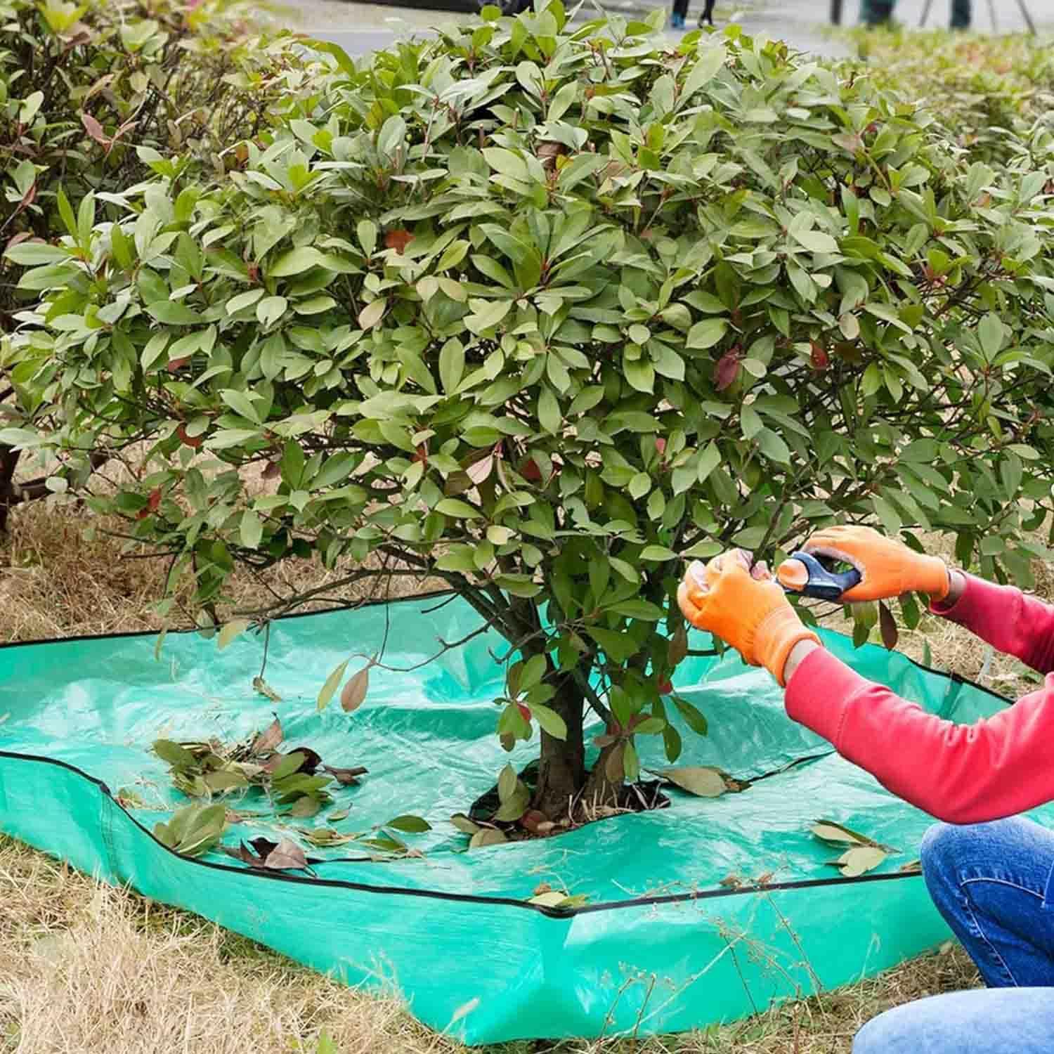 Tapis de Plantation pour l'élagage avec Trou de 12'', Arbre élagage imperméable Jardin Paysage tarp, 4 Coins a Boucles de Coin Peut se Lever Fixer Autour des Arbres et arbustes