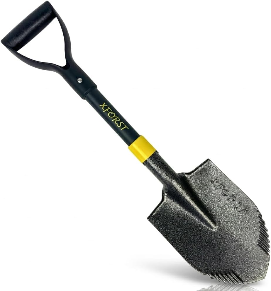 Bêche de Jardin Courte 67 cm - Petite Pelle Bêche Pointue à Bords Dentés, Lame Acier 17 cm, Manche Fibre de Verre, Poignée D et Repose-Pied, pour Plantation et Massifs, 950 g - S8Z