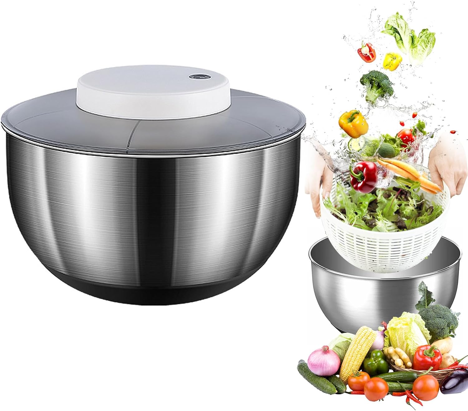 Essoreuse à salade, en acier inoxydable, 4,5 l, avec essorage automatique