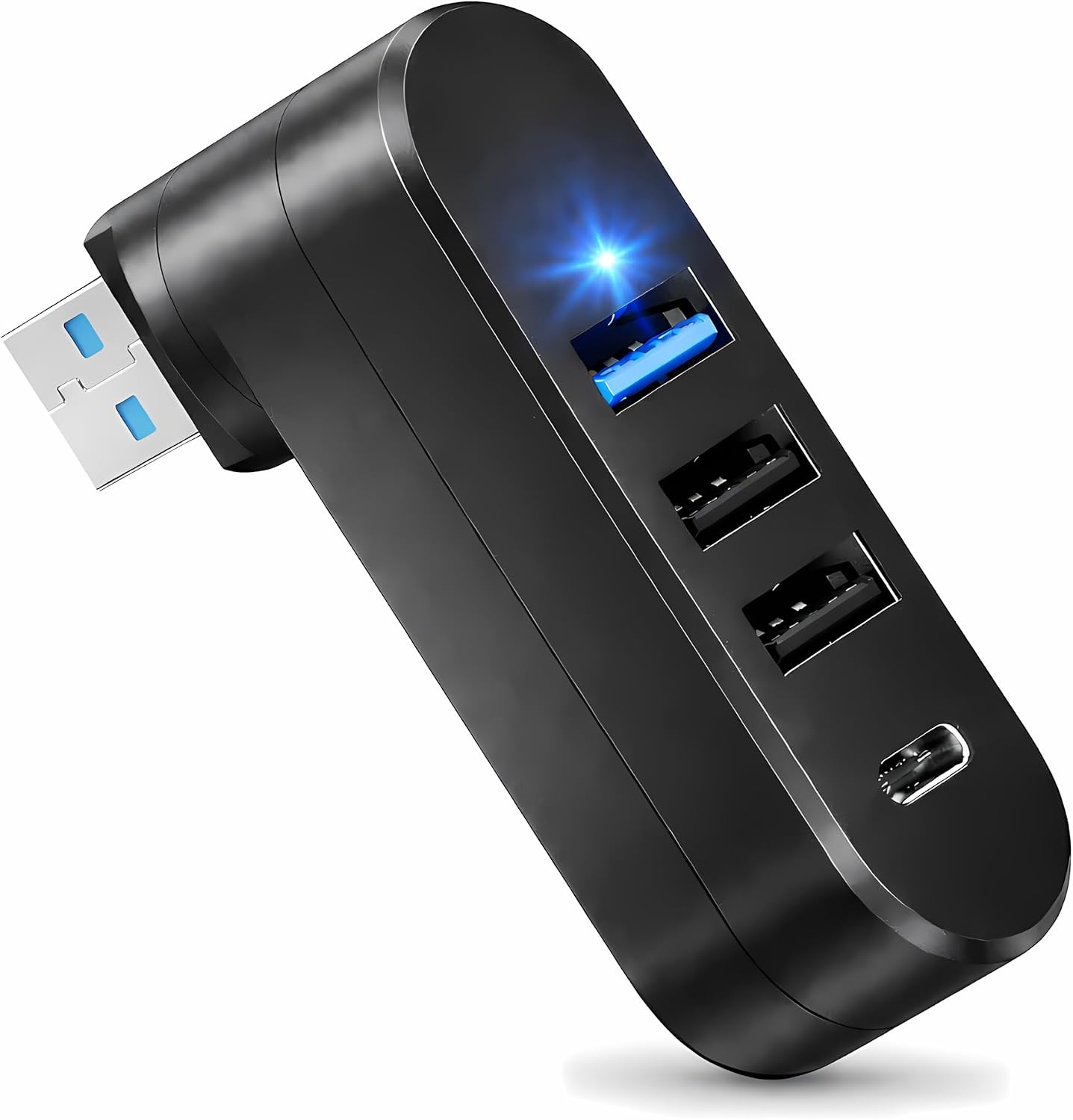 Hub USB 3.0 Multi USB Port (2xUSB-A 2.0 1xUSB-A 3.0 1x USB-C) Mini Multiport (90°/180° Rotatif) Multiprise USB Portable pour Pc Ordinateur Voiture Macbook Samsung Notebook Imprimante