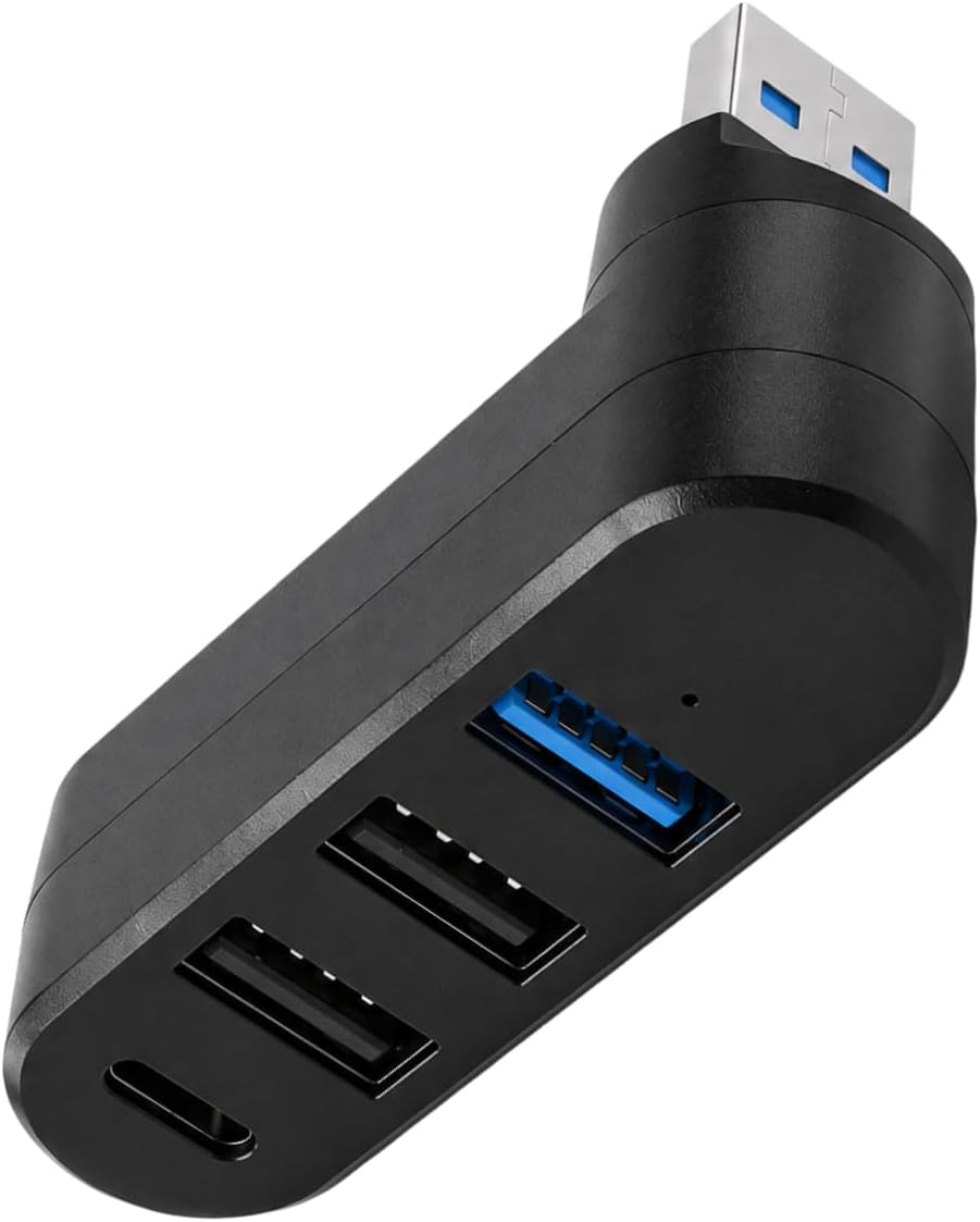 Hub USB 3.0 Rotatif 90°/180°, USB Splitter 3 Ports, Répartiteur USB Voiture