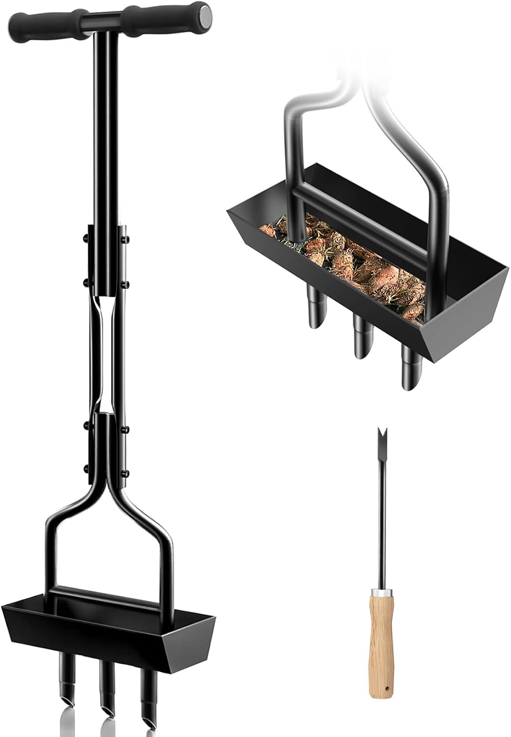 EEIEER Aérateurs de Gazon Manuels, Aérateur de Pelouse Aérateur à Gazon Scarificateur Gazon Manuel Aérateur Gazon Aerateur Pelouse Core Aérateur avec Bac de Rangement et Outils de Jardin