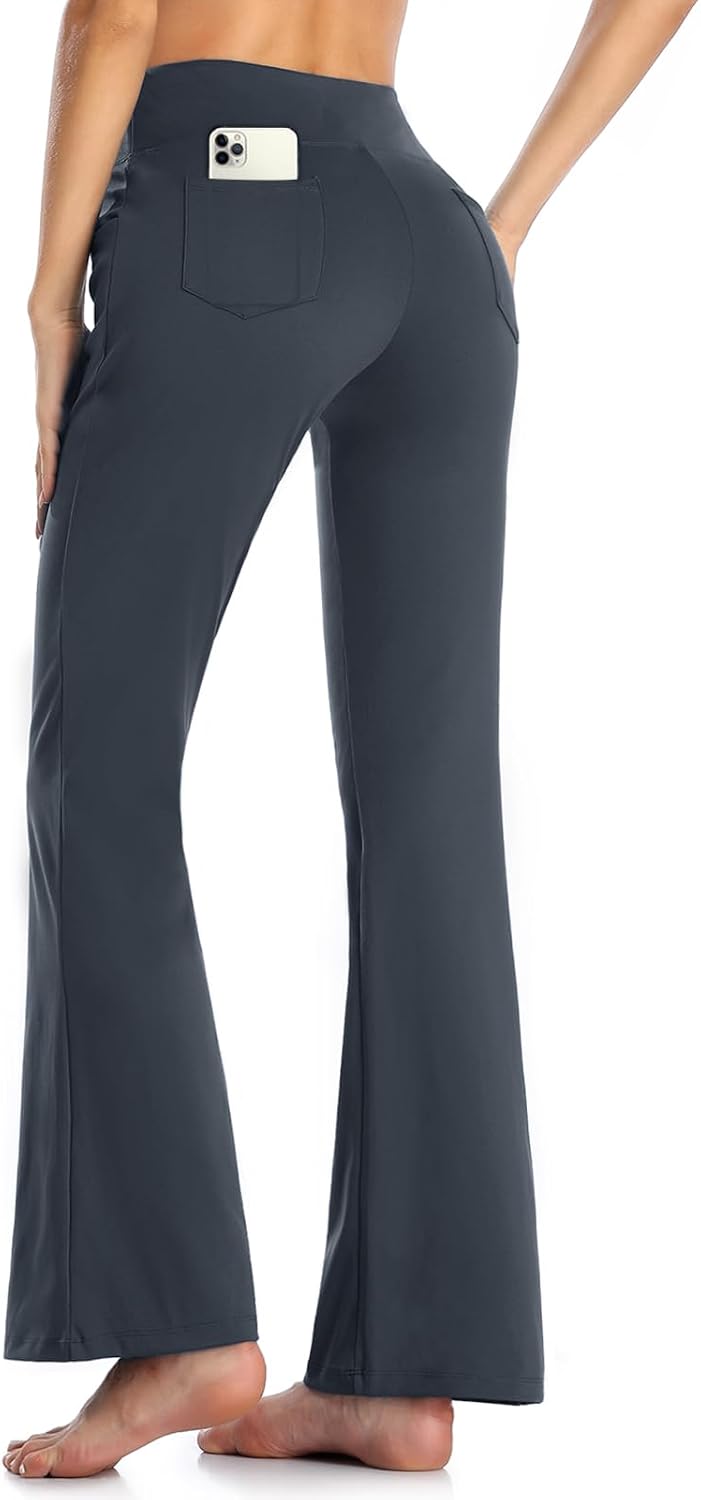 MOVE BEYOND Pantalon et Pantacourt de Yoga Bootcut avec 4 Poches pour Femmes Pantalon Bootleg de contrôle du Ventre