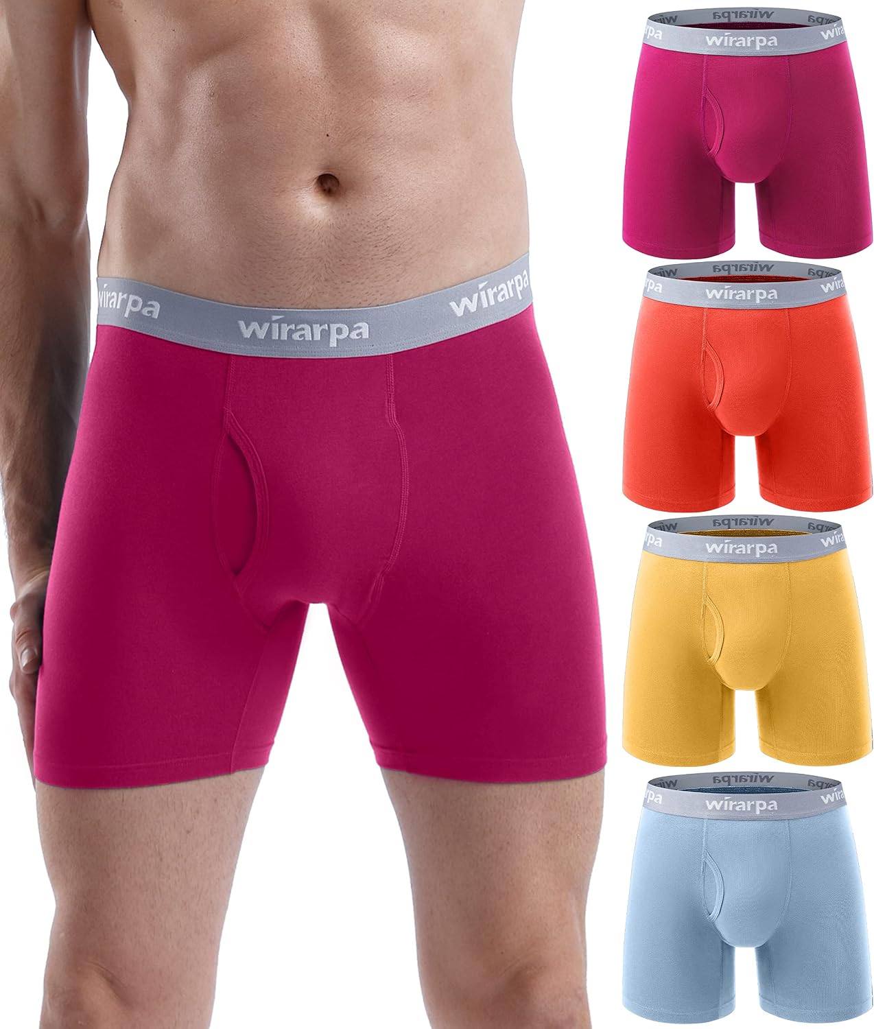 wirarpa Boxer Homme Coton Caleçon Hommes Élastique Confortable Braguette Ouverte sans Etiquette Lot de 4