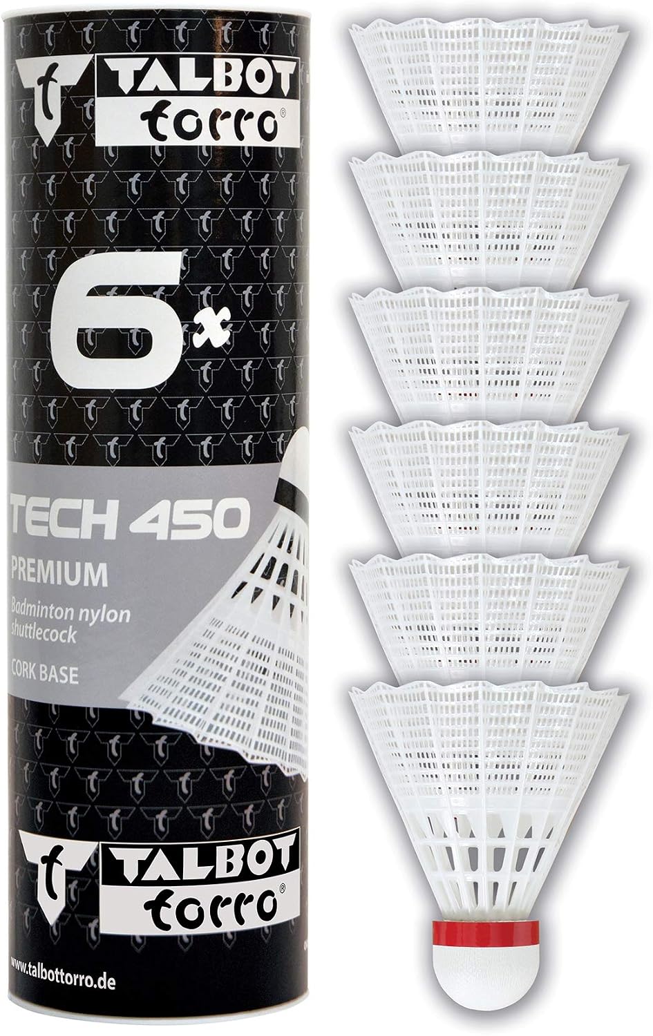 Talbot Torro Volants de Badminton Tech 450, 6 Pièces, en Nylon Premium