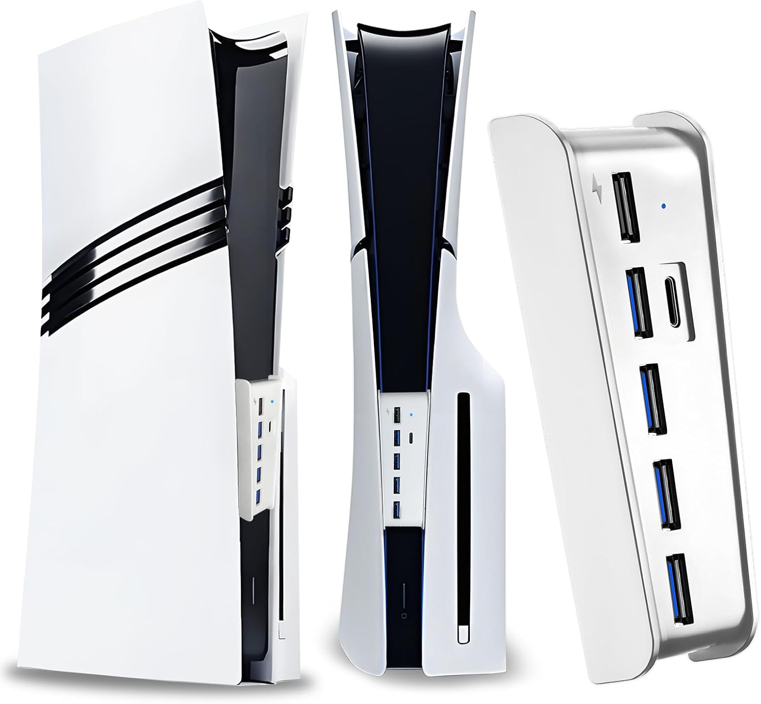 Hub USB 6 ports pour PS5 Pro et PS5 Slim Console Disc/Digital, ports USB supplémentaires haute vitesse pour accessoires PS5 Slim Pro, adaptateur répartiteur de chargeur PS5 avec 4 USB 2.0 + 1 port de