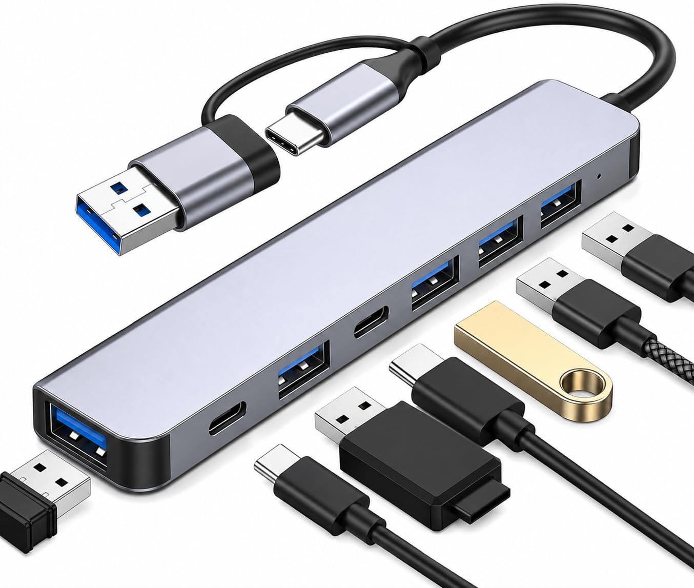 7 en 1 Hub USB 3.0 Multi Appareils pour Laptop PC Tablettes Téléphones PS5