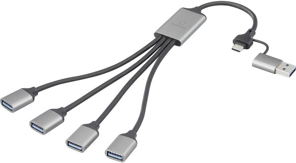 Renkforce RF-6861934 Hub USB 4 Ports USB-A USB 3.0 5 GBit/s boîtier en Aluminium Gris RF-HUB-300