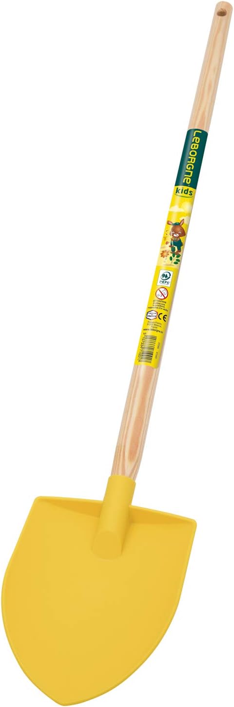 Leborgne, Bêche de Jardinage pour Enfant, Longueur du Manche 70 cm, Tête en Plastique Durable, Manche en Bois PEFC, Couleur Aléatoire (Jaune ou Vert), Idéale pour Initier Les Petits au Jardinage