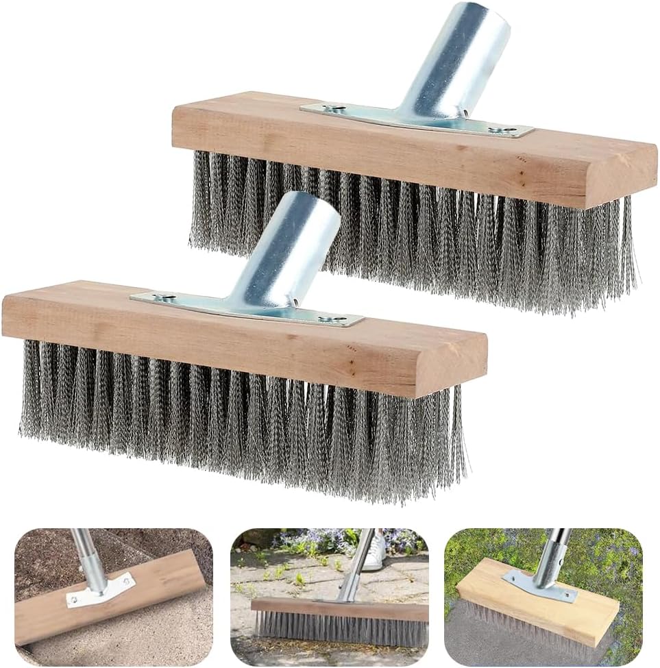 Lot de 2 balais métalliques 30 x 7 cm - Balai métallique - Balai en acier inoxydable - Pour manche en bois, balai de rue de jardin, mauvaises herbes et taches tenaces