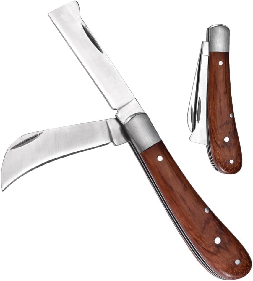 Serpette Greffoir,Greffoir Couteau Jardin,Serpette Pliante Lame Couteau Pliable Greffe D'élagage Double en Acier Inoxydable de Jardin