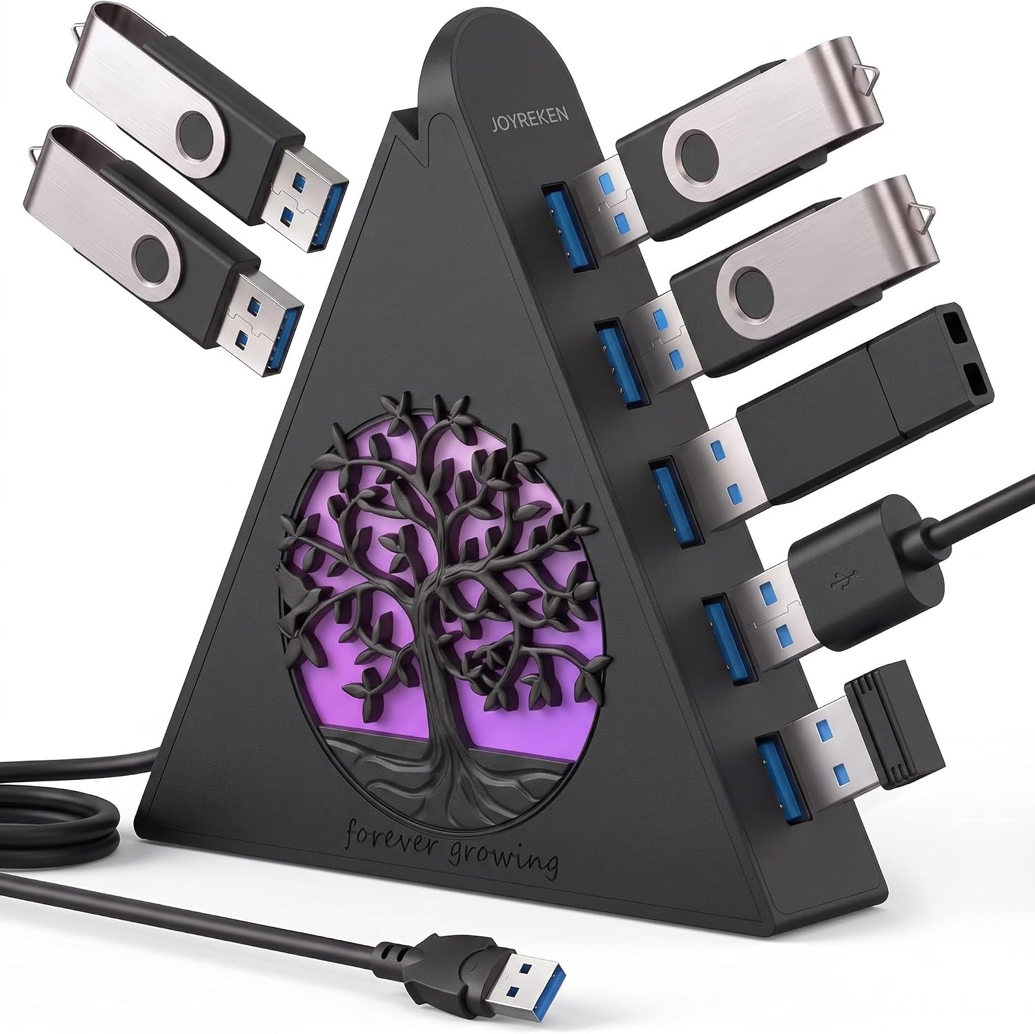 Hub USB 3.0 à 7 ports, répartiteur vertical USB avec éclairage RVB, transfert de données haute vitesse 5 Gbit/s et câble d'extension de 0,6 m, compatible avec ordinateur portable, PC
