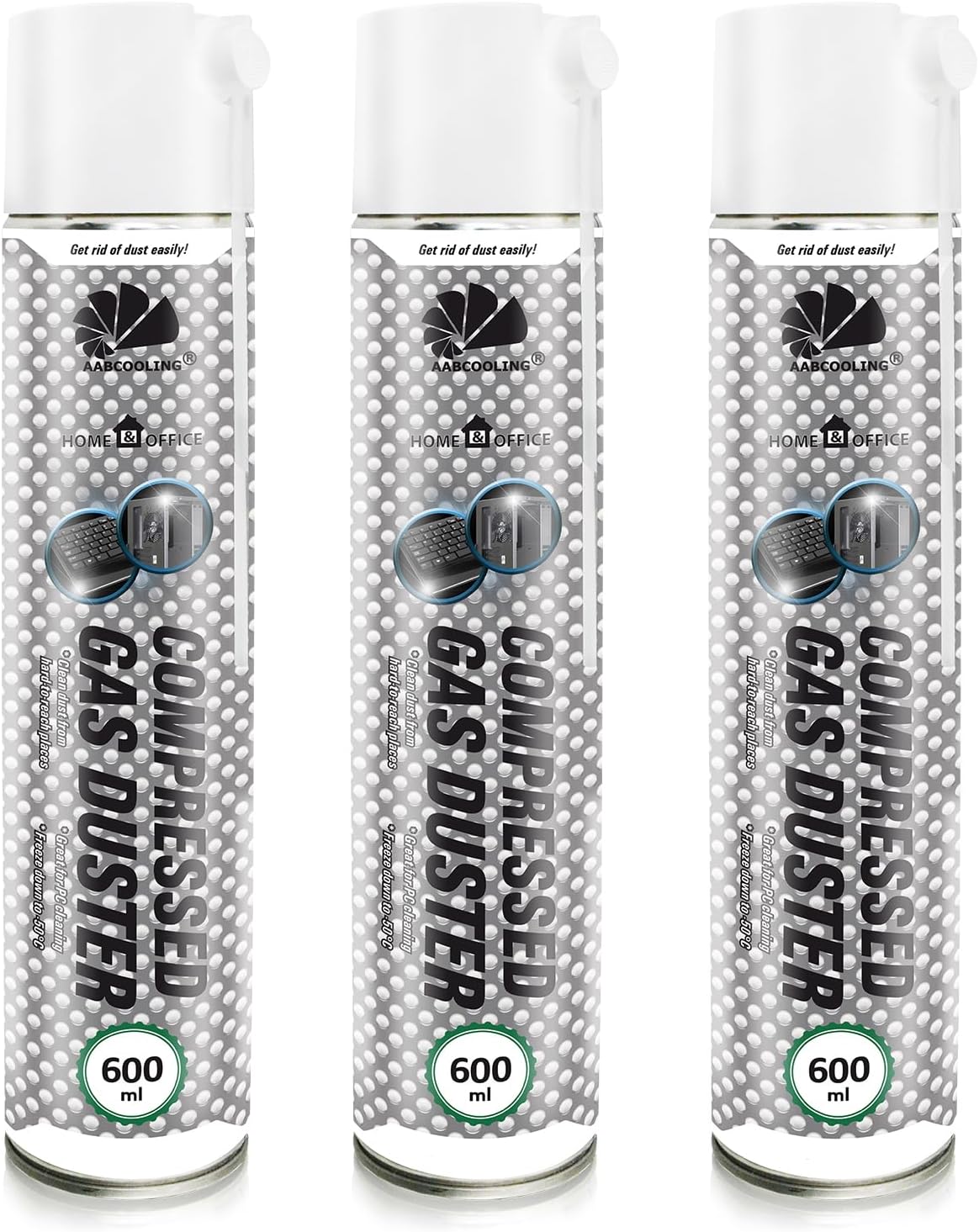 AABCOOLING Home&Office Compressed Gas Duster 3x600ml – Spray Nettoyage Bureau, Nettoyage Équipement Bureautique, Clavier, Laptop, Ordinateur, Console, Poussière, Air Comprimé Puissant, K2