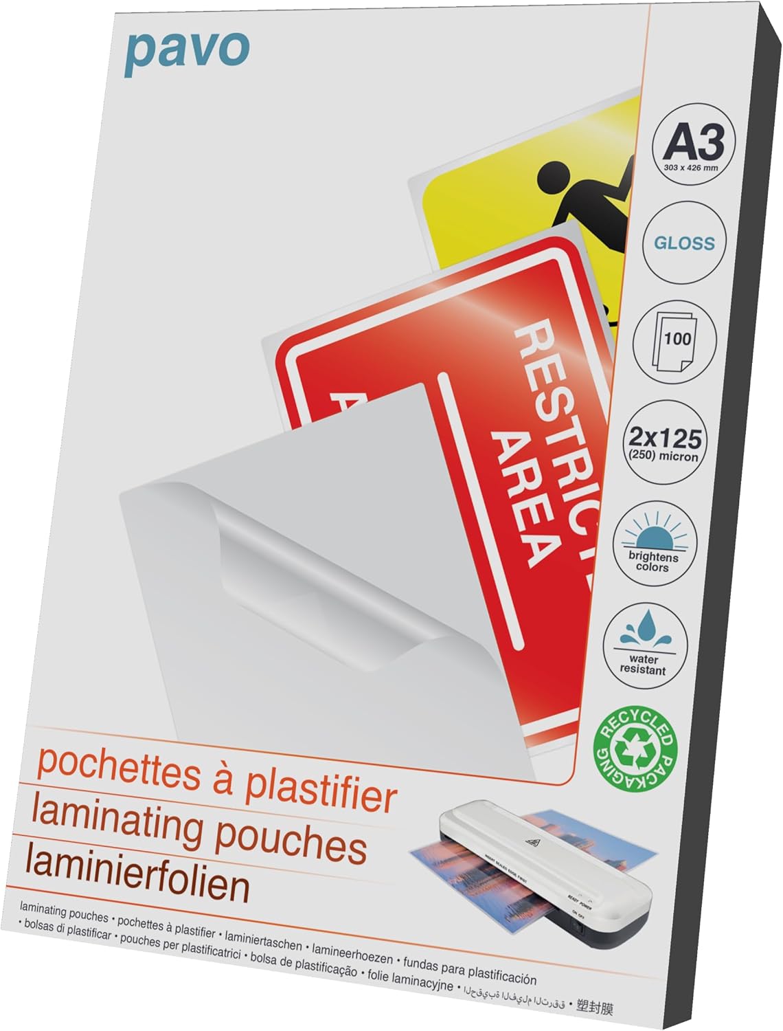 PAVO Boite de 100 Pochette à plastifier A4 Autocollant 150 mic (2x75)