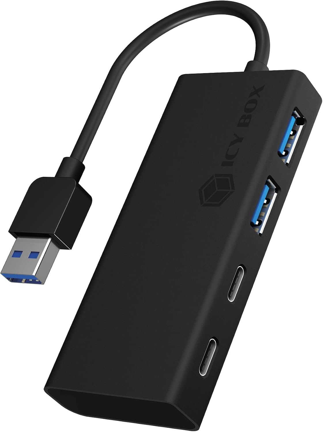 ICY BOX Hub USB 4 Ports 2 USB C 2 USB A USB 3.0 Câble intégré Aluminium 60493 Noir