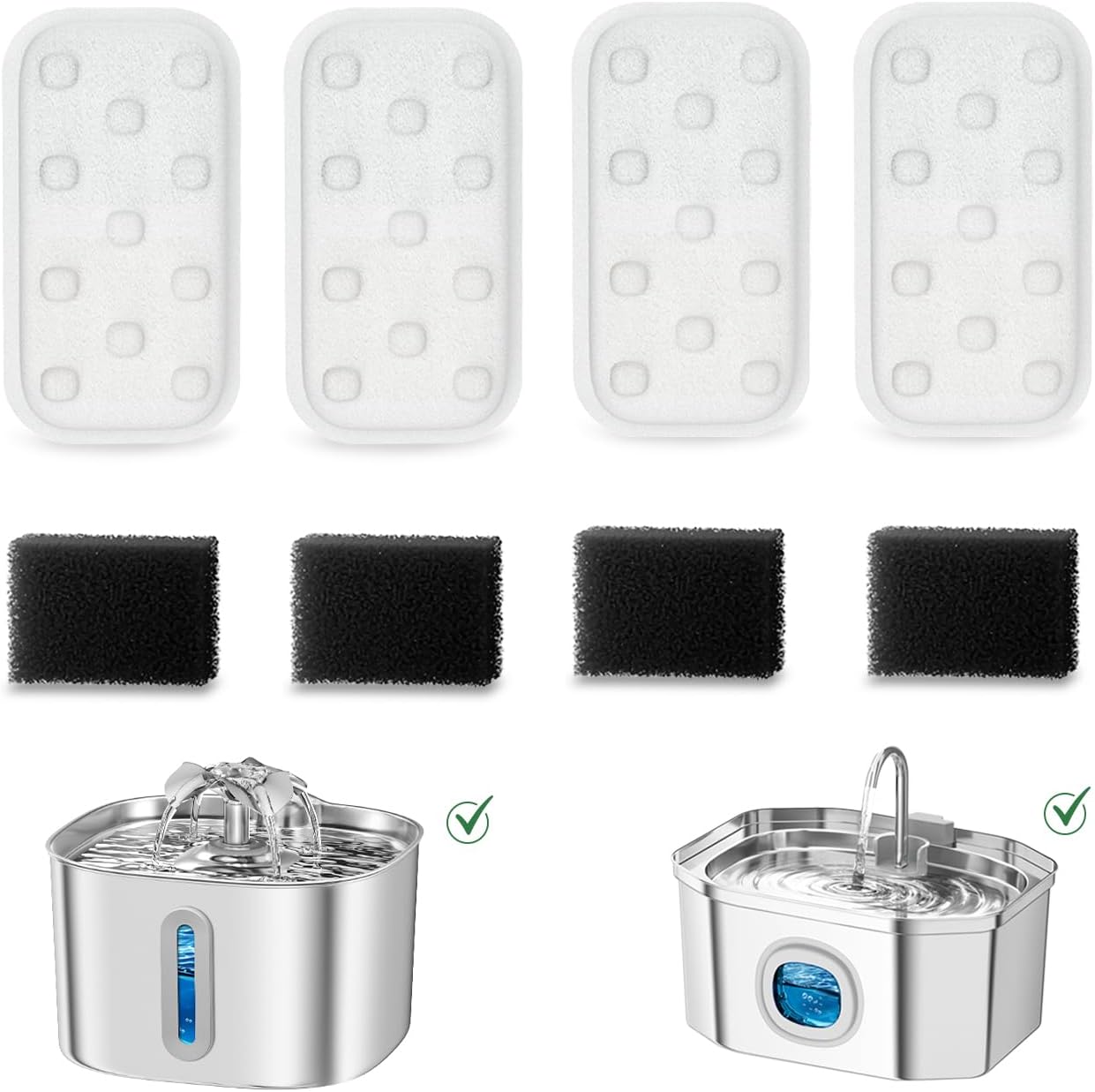 APAUK 3.2L Fontaine a eau chat,Fontaine a Eau Chat INOX-2 Filtres+2 Éponges