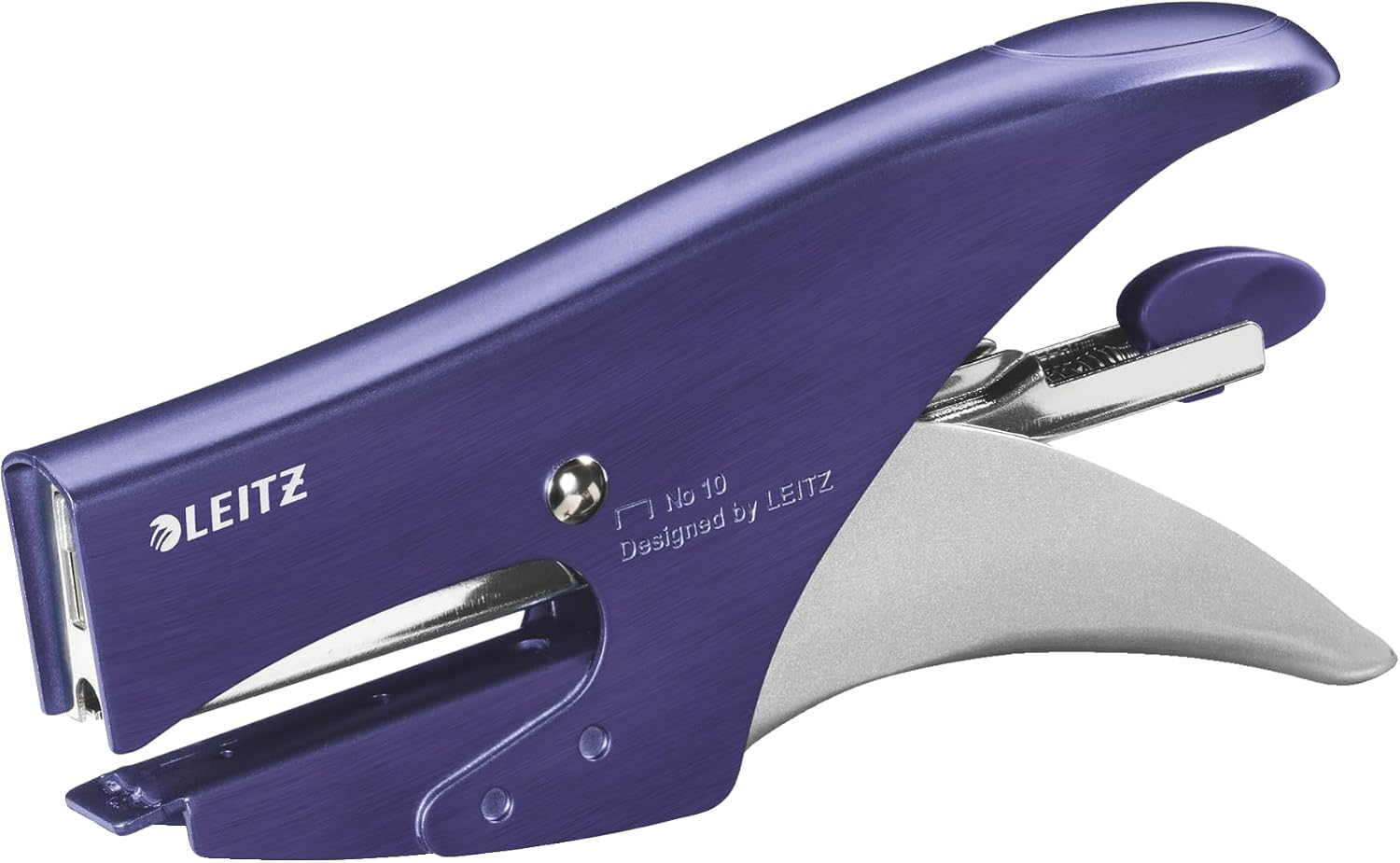 Leitz Pince Agrafeuse, Capacité 15 Feuilles, Bleu Effet Brossé, Boîtier Métallique Ergonomique, Chargement par l'Arrière, Utilisation Avec Agrafes P2 (No. 10), Gamme Style, 55640069