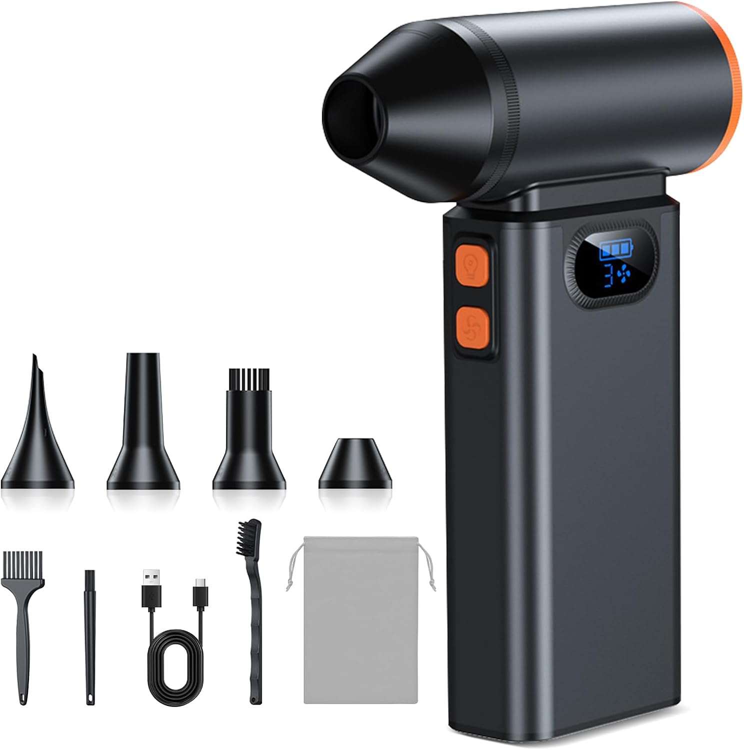 Anluomania Souffleur Air Comprimé 130000 TR/Min, Bombe Air Sec Souffleur PC 4 Vitesses(6000mAh), Dépoussiérants Puissants électrique avec Lumière LED, Mini Souffleur pour Nettoyage PC, Voiture, Maison
