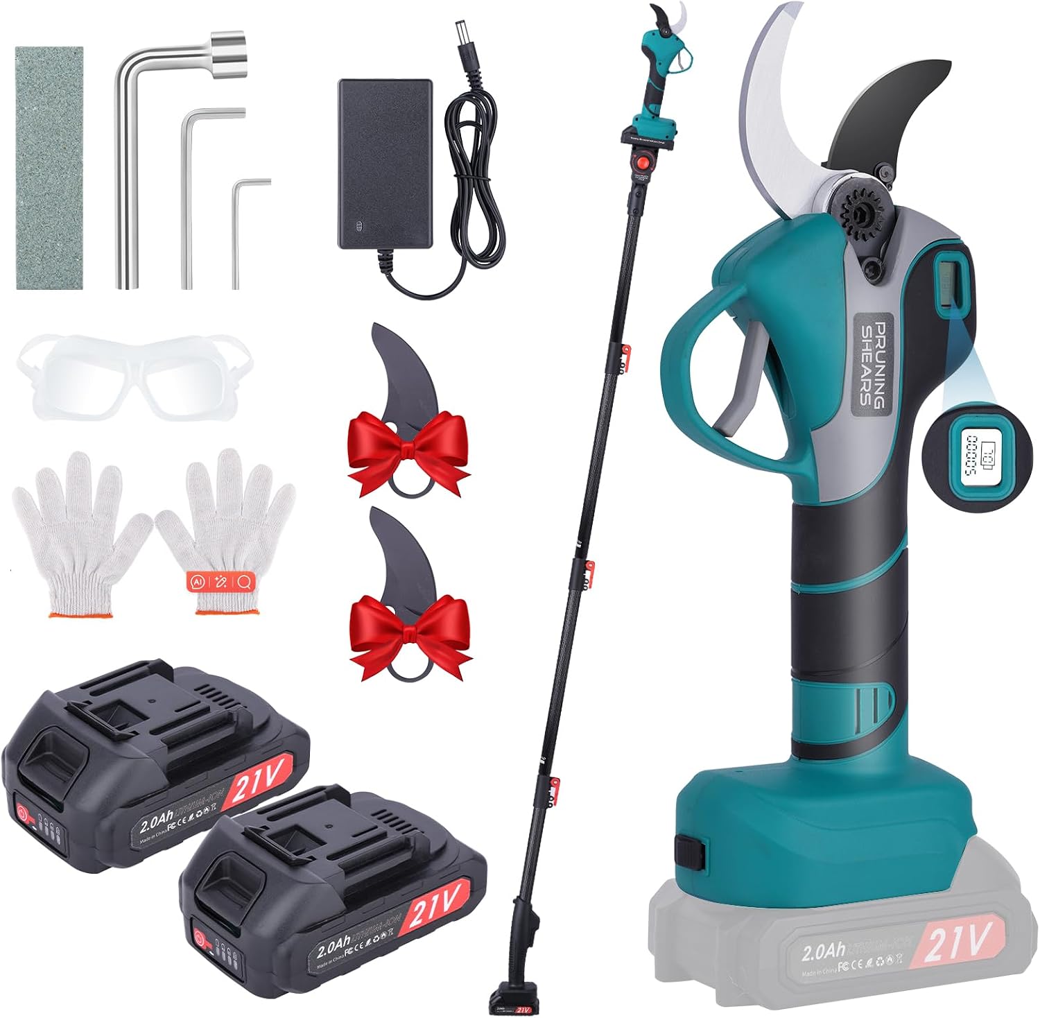 50 mm Sécateur électrique - Sécateur électrique professionnel de avec 2 batteries 21 V/2000 mAh - Sécateur sans fil pour l'élagage des vignes d'arbres fruitiers de jardinage (blue)