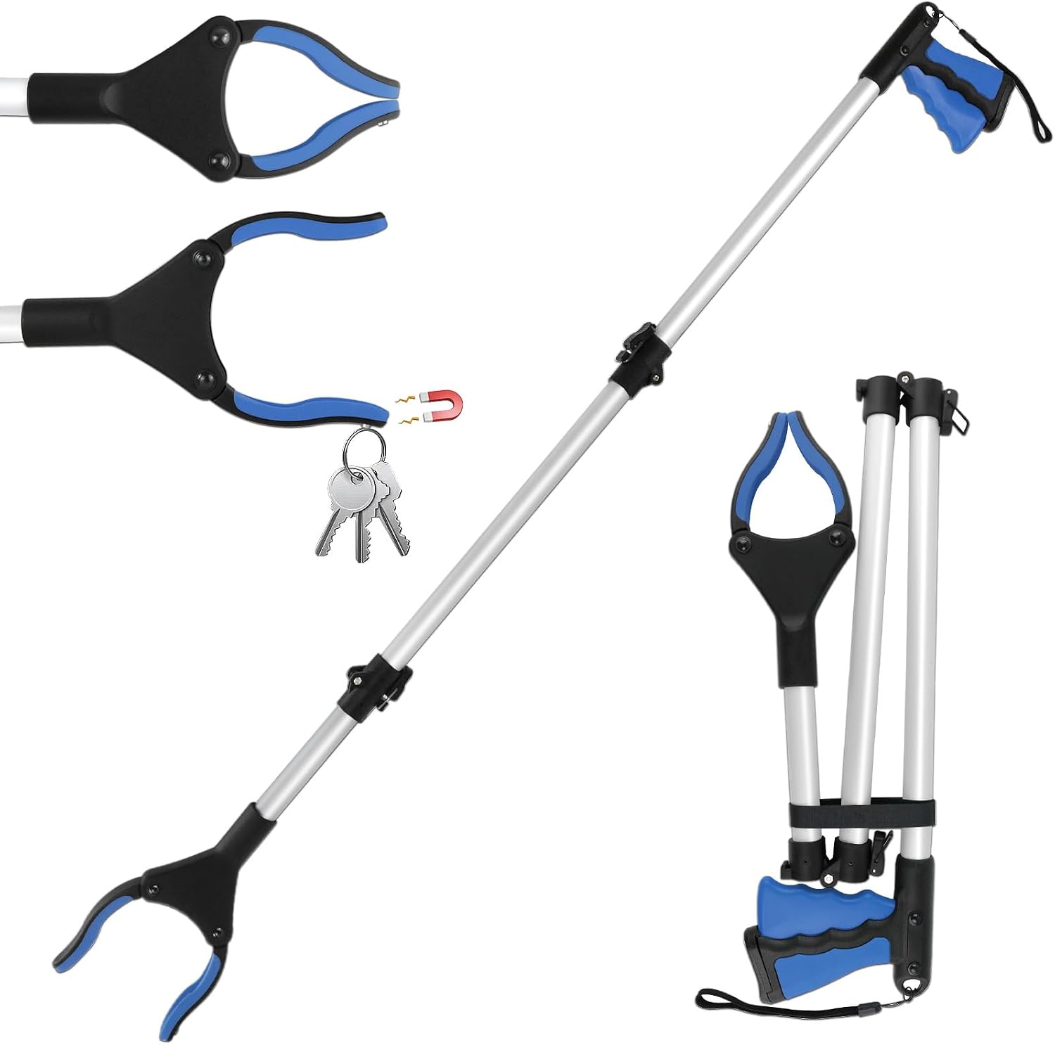 108cm Pince Ramasse Objet pour Personnes gées et Handicapés Aimants, Outils de Ramassage Pince Telescopique Rotative pour Attraper Les Objets, Pince Ramasse Dechets （Orange）