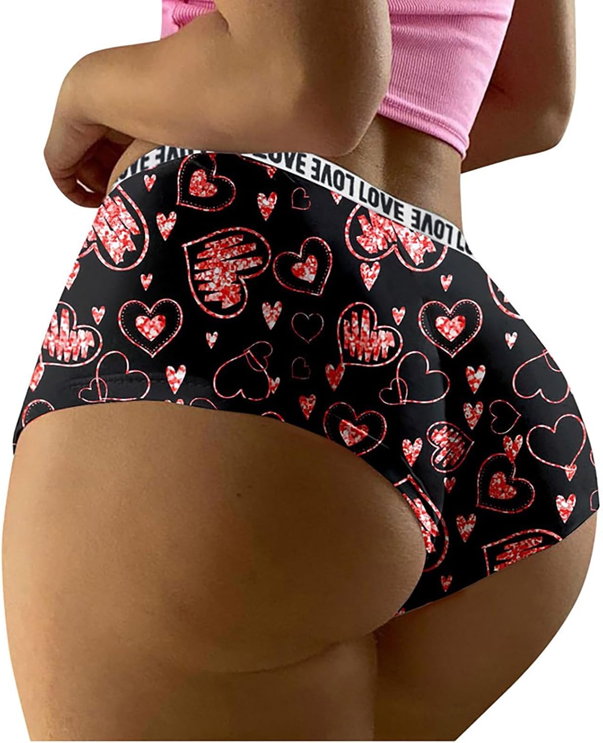 Femmes Bout à Bout Lingerie sans Spectacle Culotte lèvre Amour Coeur imprimé Slips sous-vêtements Sexy Coton Bikinis String sous-vêtements Culotte Dim Femme Taille Haute Shorty Femme Lot