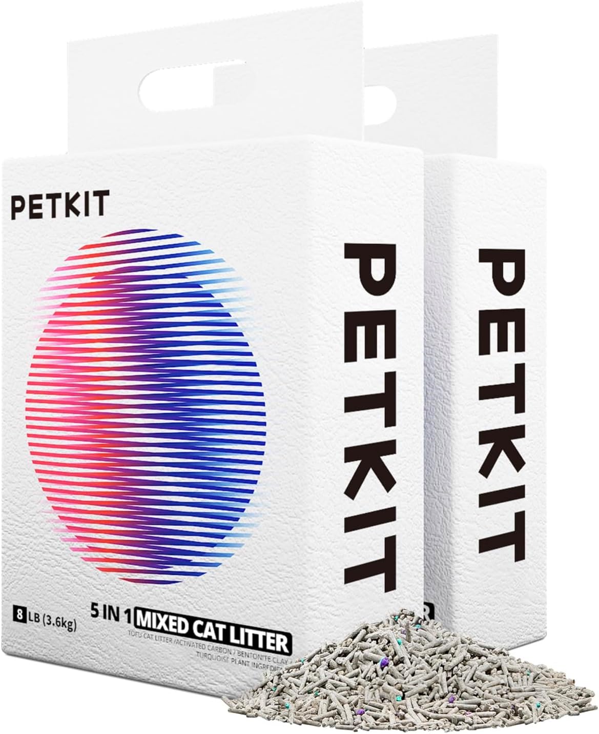 PETKIT Litière Mixte 5 en 1 pour Chats,Chasse d'eau,sans Odeur, avec Charbon Actif, Ultra Absorbante et à Séchage Rapide Litière Tofu pour Chats(Quatre Sacs)