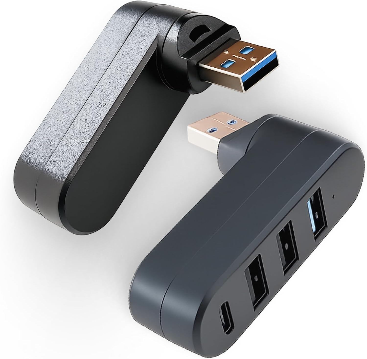 2PCS Hub 3.0 Rotatif 90°/180° avec 3 Ports USB et 1 Port USB C, Mini Hub USB 180° pour Ordinateur Portable, PC, Multiprise USB Voiture, Répartiteur Compact pour Transfert Rapide