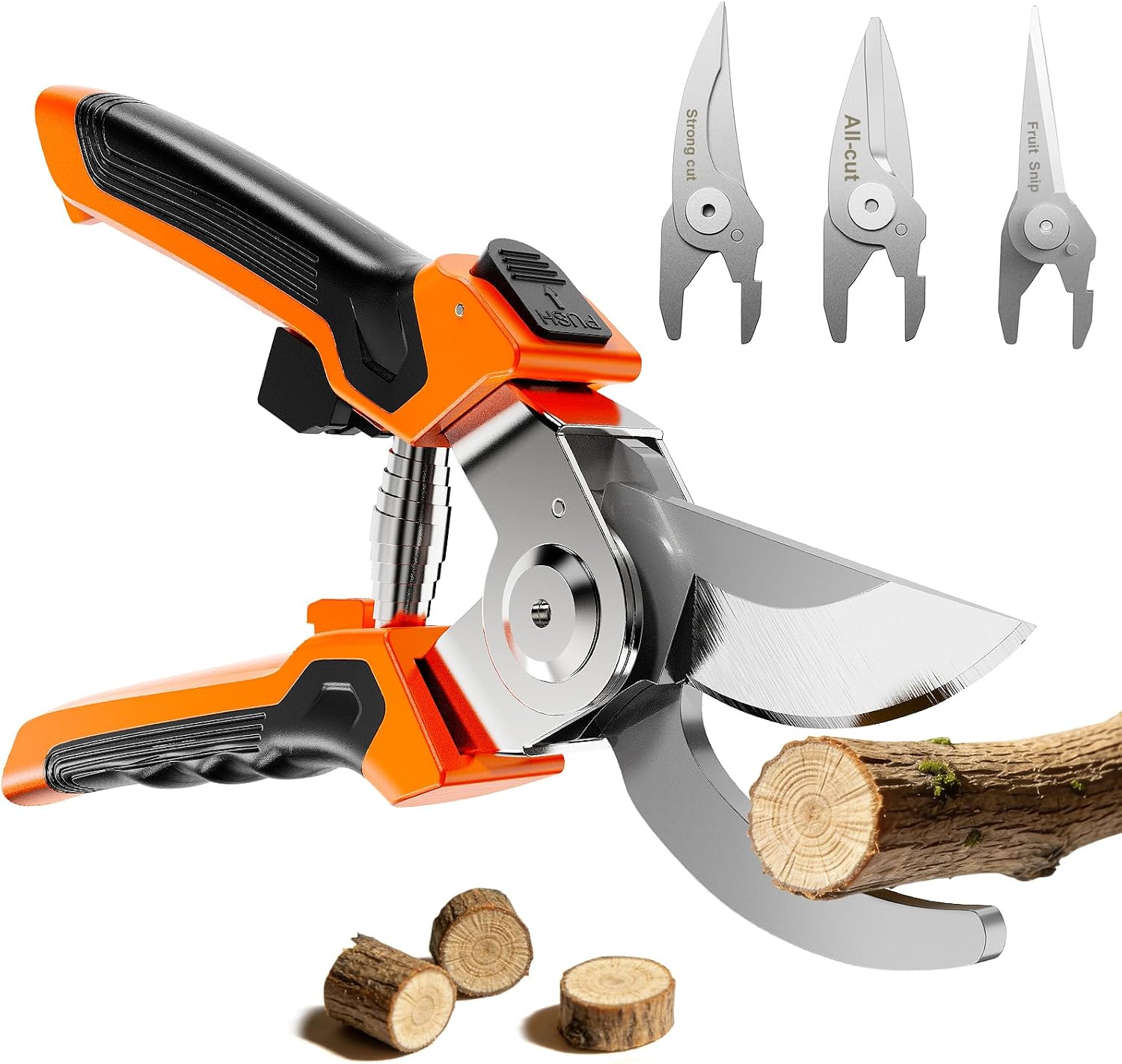 Preciva Secateur de Jardin Bypass,9" Sécateur de Jardin 4-en-1 à Lames Interchangeables-Multifonction,Taille,Cueillette & Bois Dur,pour Vignes, Rosiers, Fruits et Jardinage