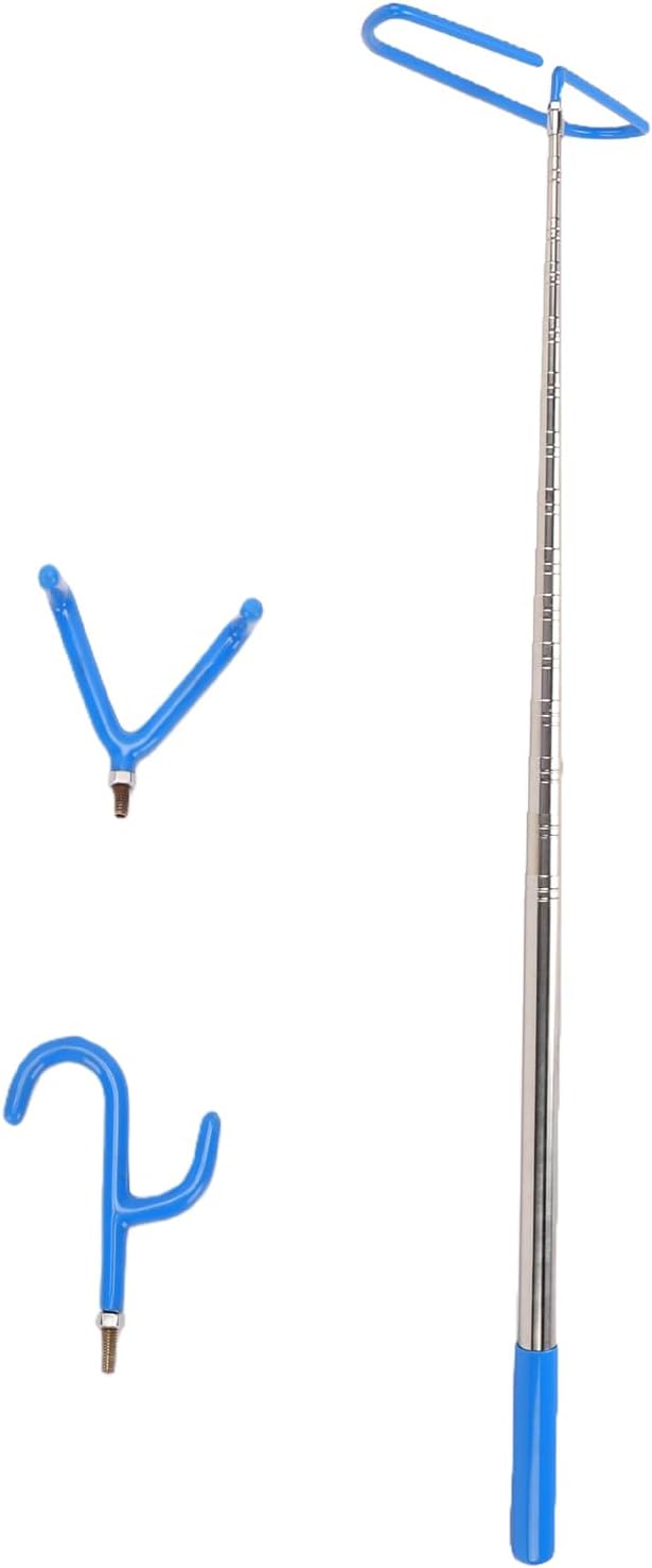 Accessoires Télescopiques pour Perche Disc Golf Retriever de 16 Pieds, Outil de Ramassage Extensible en Acier Inoxydable avec 3 Crochets Interchangeables Recouverts Caoutchouc