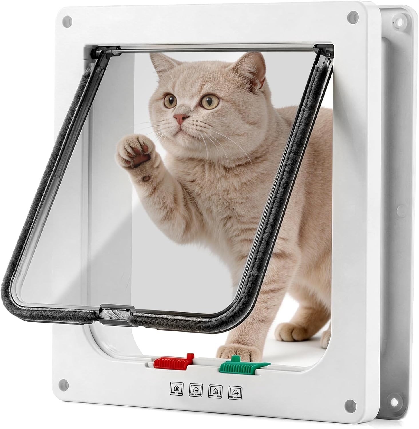 Chatiere pour Chat, 28×25×5.5cm Grande Chatière pour Intérieur et Extérieur, Verrouillage à 4 Voies pour Chats et Petits Chiens, Installation Facile, Fermeture Magnétique,Blanc