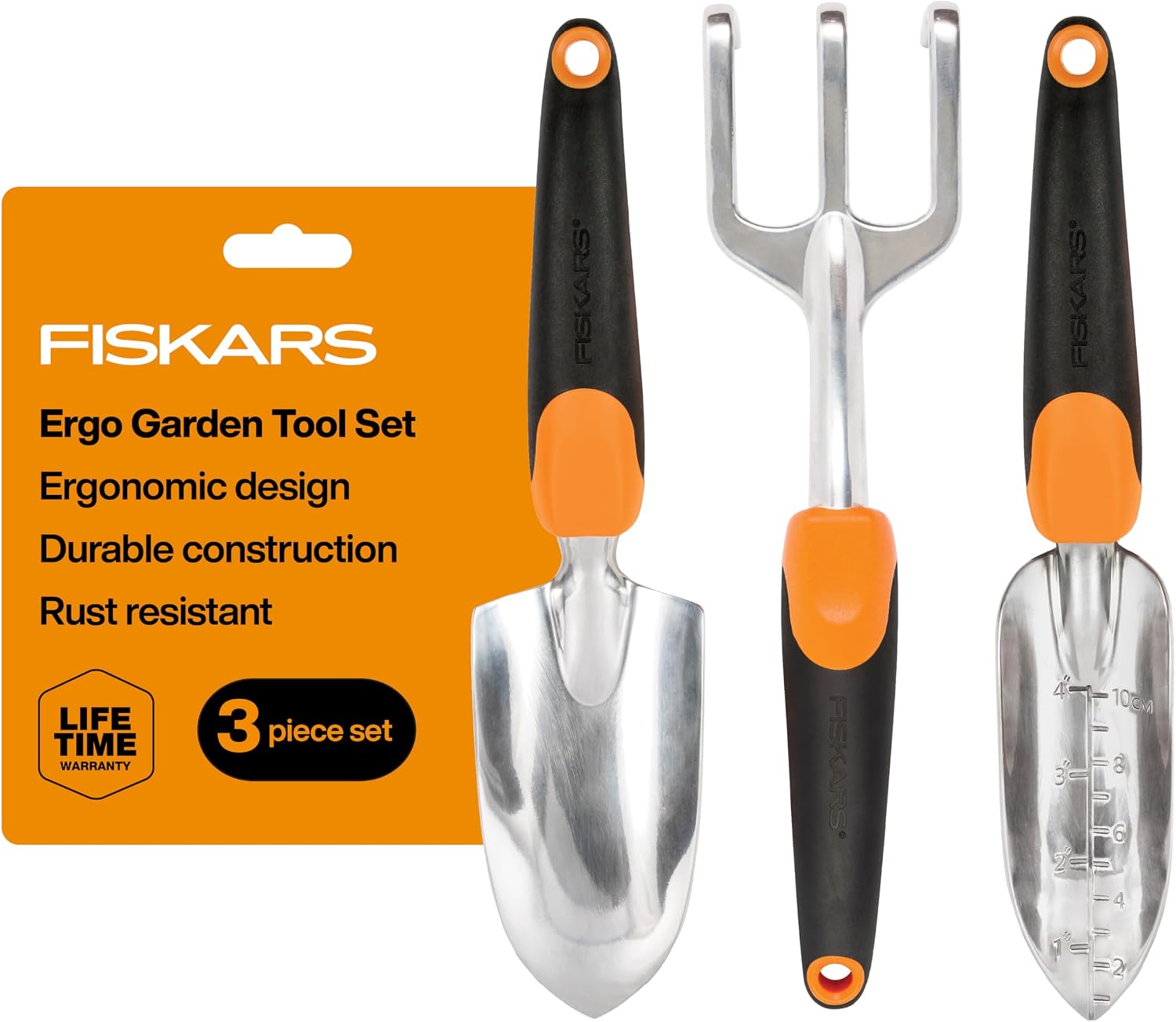 Fiskars Ergo Kit d'outils de Jardin Recyclable Noir/Orange