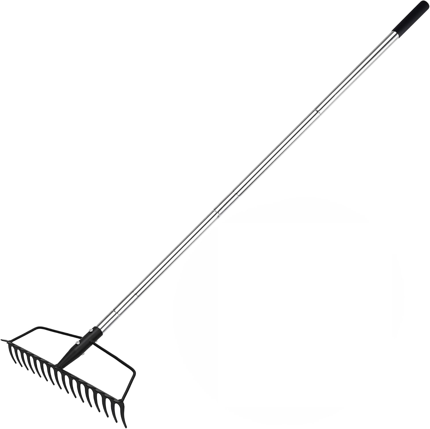 Baraystus Râteau arche de jardin pour pelouse, charge lourde, en acier inoxydable, Garden Rake réglable pour niveler et ramasser