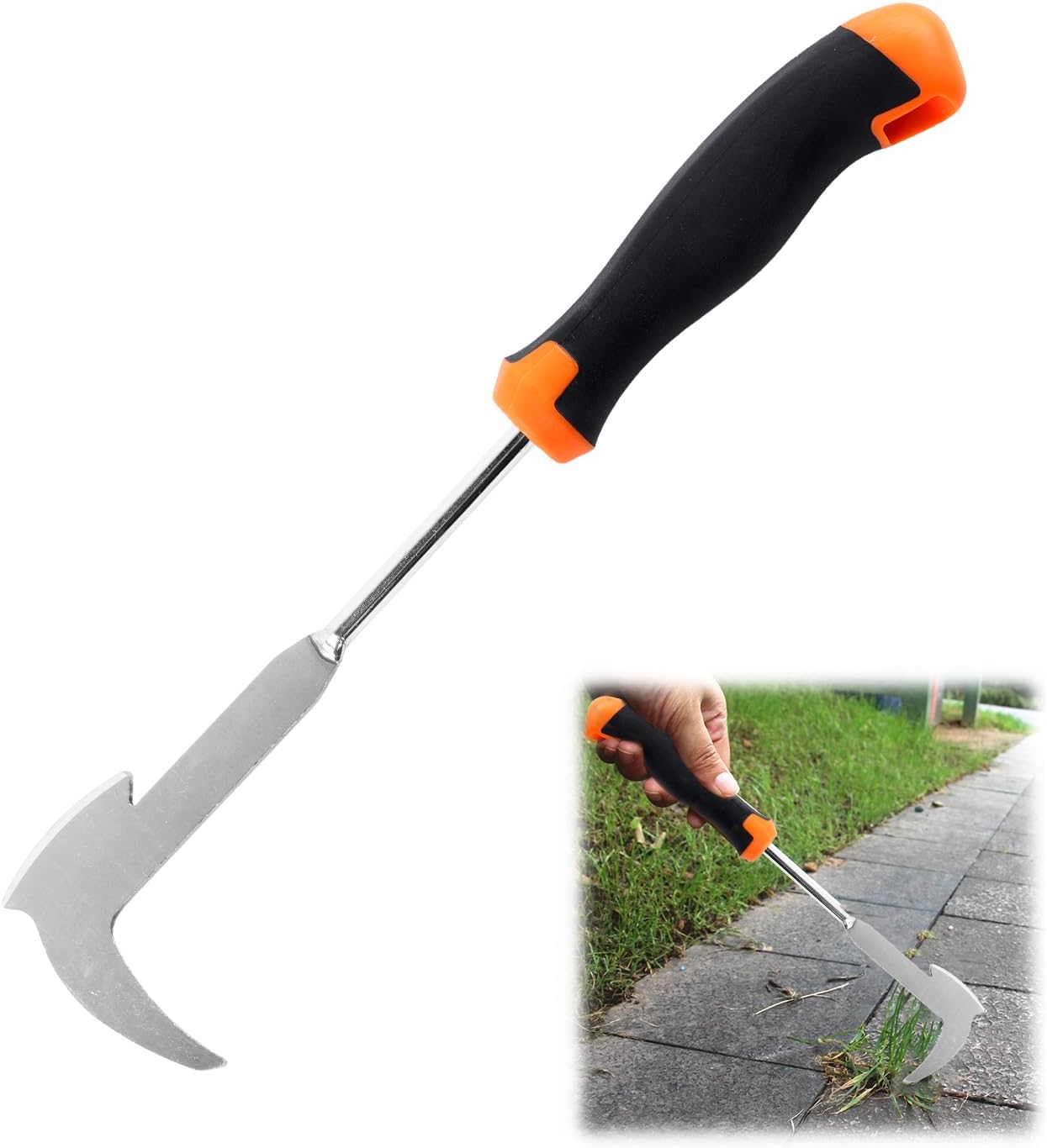 Desherbeur Manuel 34 cm Acier Inoxydable,Arrache Mauvaise Herbe pour éliminer la Mousse et Les Mauvaises Herbes dans Les Joints de Pavés, Outils de Jardin (Orange)