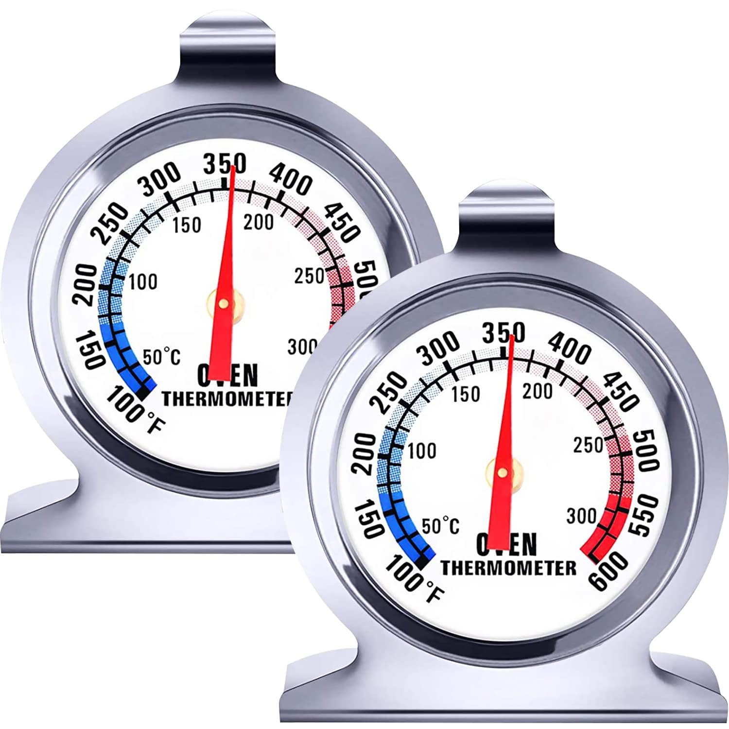 Greluma 2 PCS Thermomètre de four pour gril,fumoir,barbecue 50-300 °C/100-600 °F,thermomètres de four en acier inoxydable pour électrique/gaz,thermomètre à grand cadran pour la cuisine,la cuisson