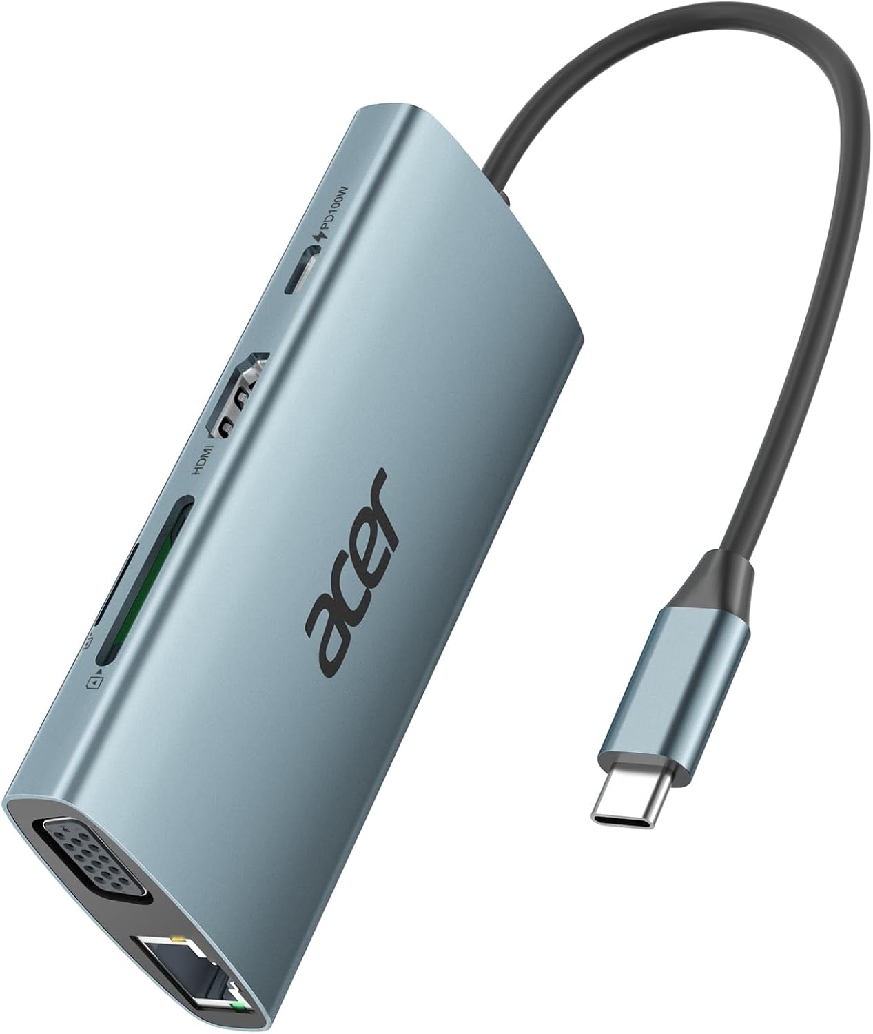 acer Hub USB C 9 en 1,Station d'accueil 4K avec VGA, Ethernet RJ45 1Gbps