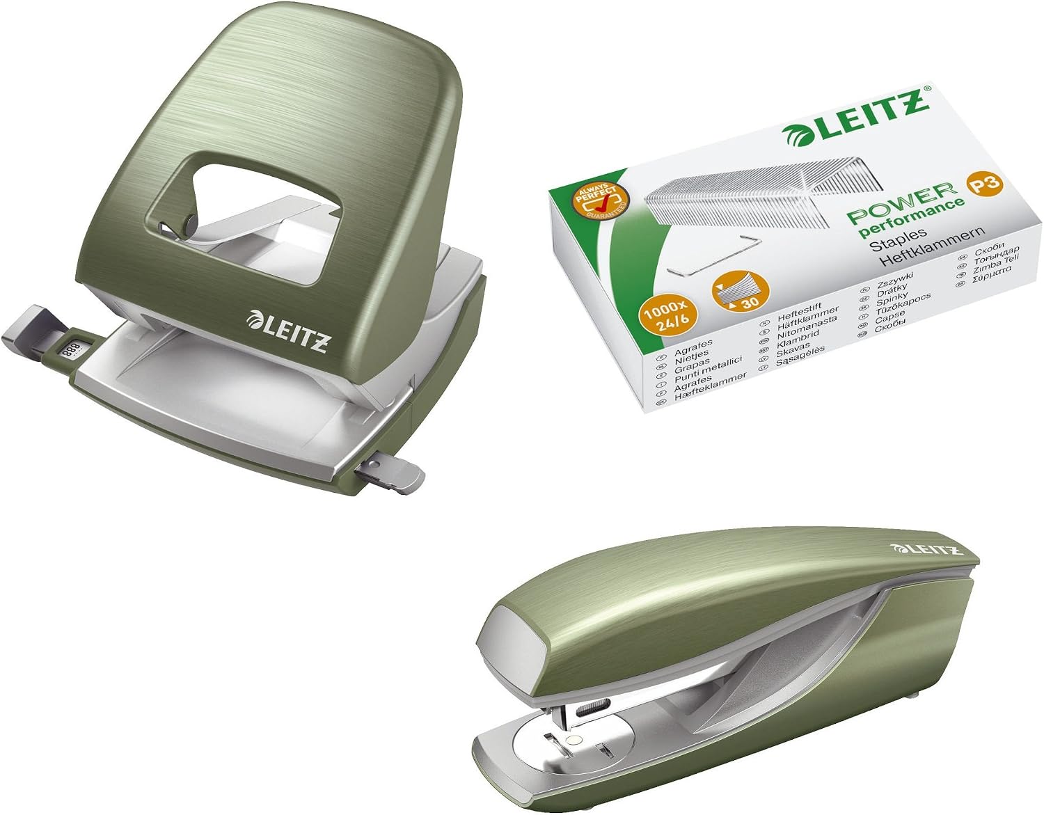 Leitz NeXXt Style Seladon 5006 Ensemble de bureau avec perforatrice et agrafeuse 5562 et agrafes 5570 Vert