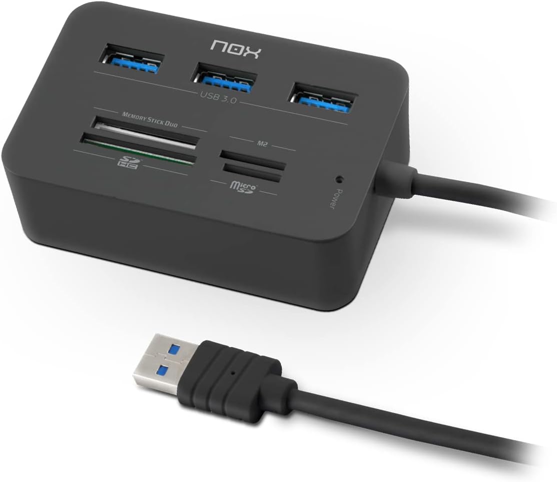 NOX Lecteur de cartes complet USB 3 -NXLITERDRONE- USB HUB et lecteur de cartes, compatible avec la plupart des cartes, USB 3.0, Windows XP / Vista / 7/8/10 ; Mac OS 10.x ; Linux, Couleur Noir